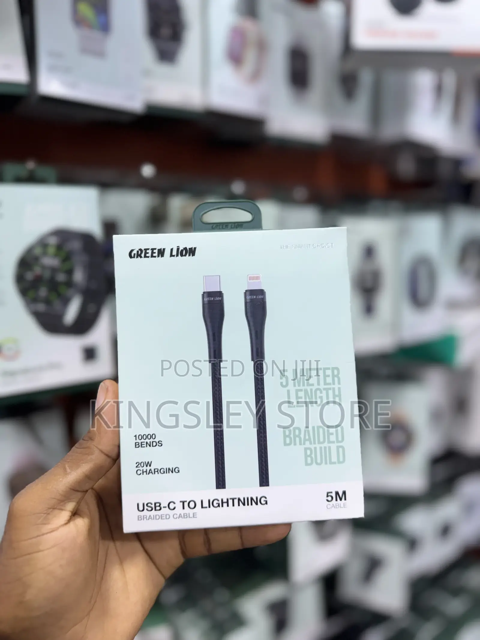 Green Lion Braided Cable,10000 Bends Wire 5m Length, 20w Fast Charging