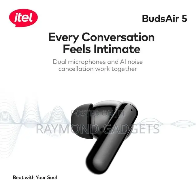 Itel Budsair 5 Tws Earbuds Deep Bass, 36h Playtime, Noise Cancel Black