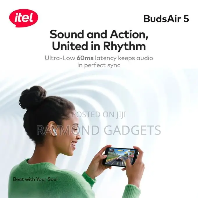 Itel Budsair 5 Tws Earbuds Deep Bass, 36h Playtime, Noise Cancel Black
