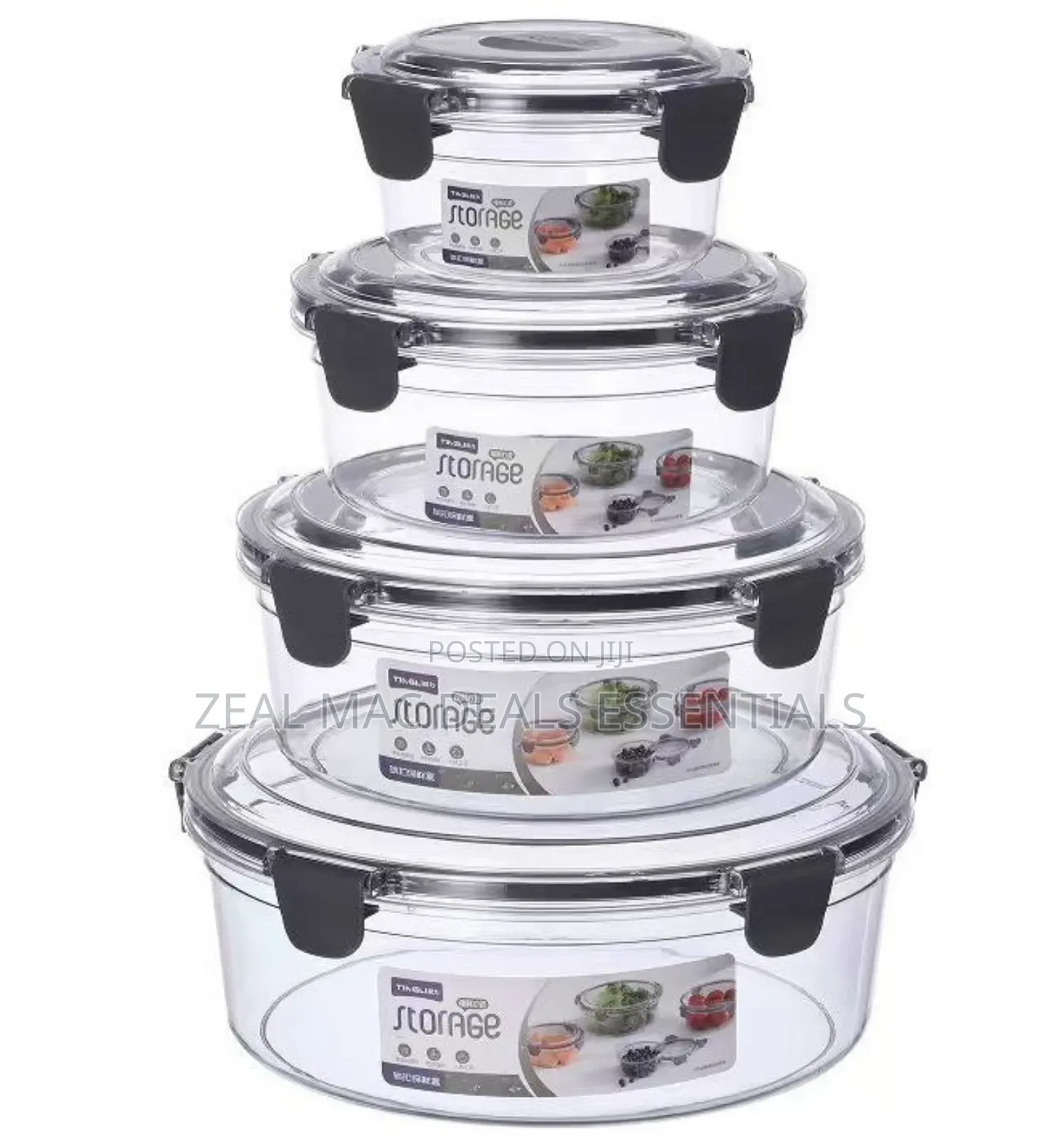 4 Piece Set of Covered Transparent Food Storage Plates,