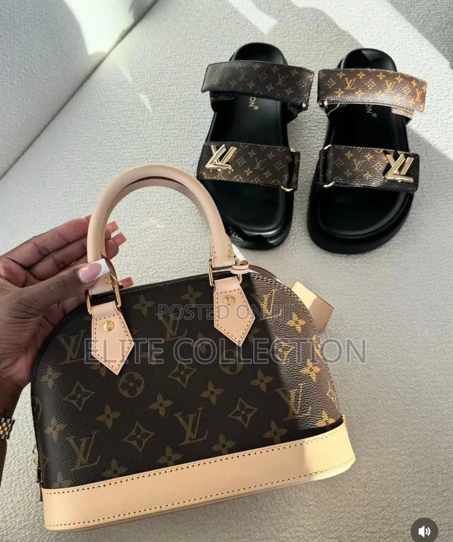 Luxury Couch/Louis Vuitton Bag and Slippers Combo