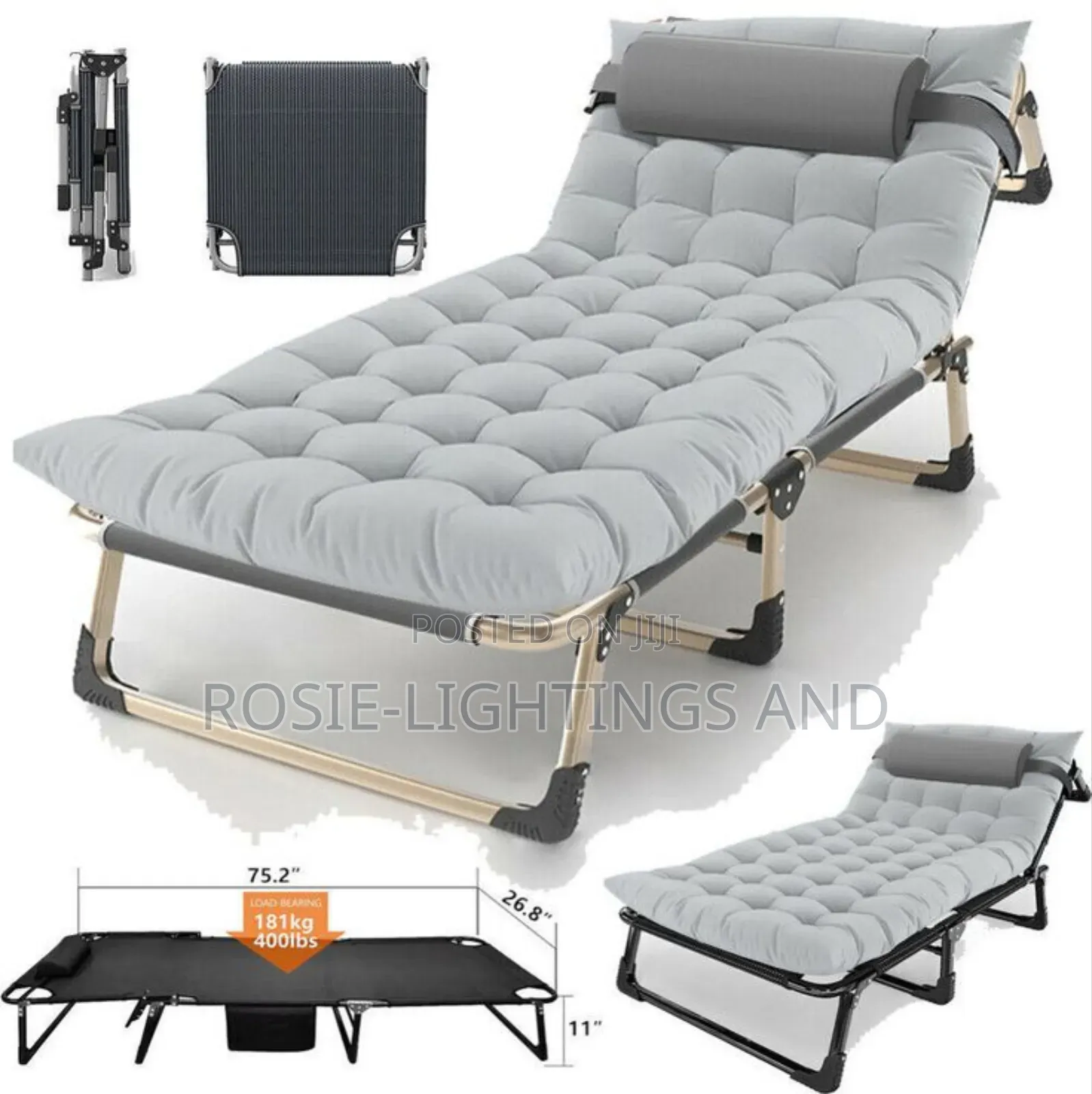 Outdoor Camping Folding Bed With Mattress Cot - Gray