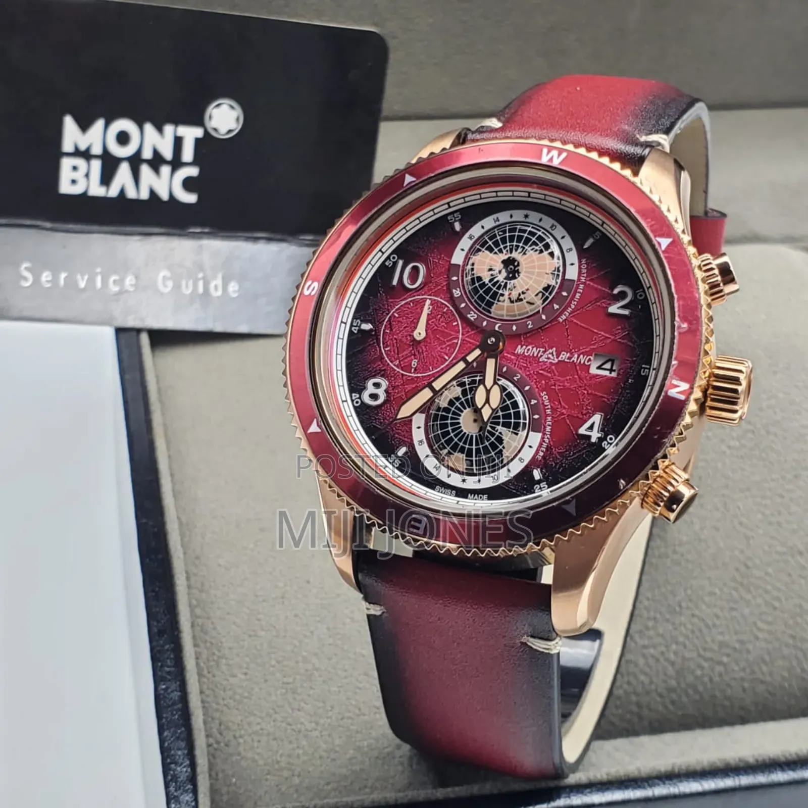 *Montblanc‐Inspired Men’S Leather‐Strap Battery‐Powered Chronograph*