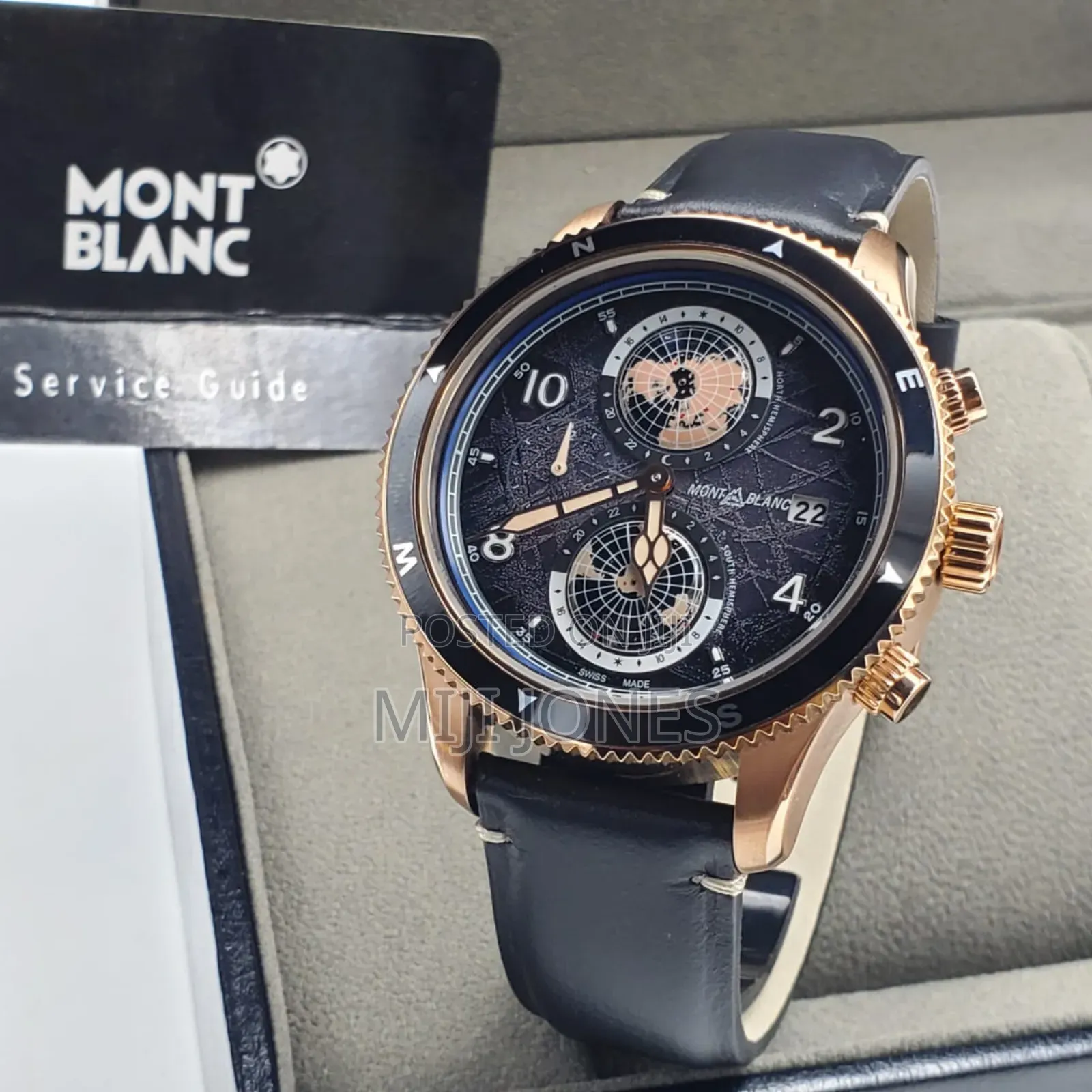 *Montblanc‐Inspired Men’S Leather‐Strap Battery‐Powered Chronograph*