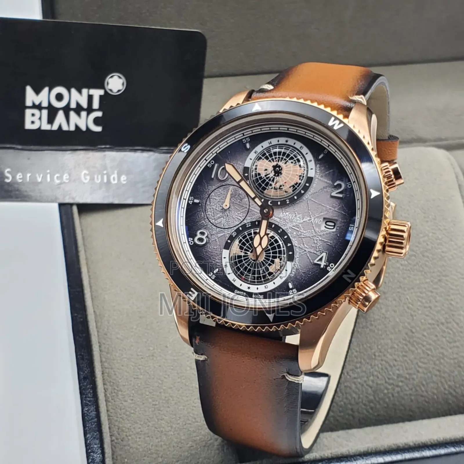 *Montblanc‐Inspired Men’S Leather‐Strap Battery‐Powered Chronograph*