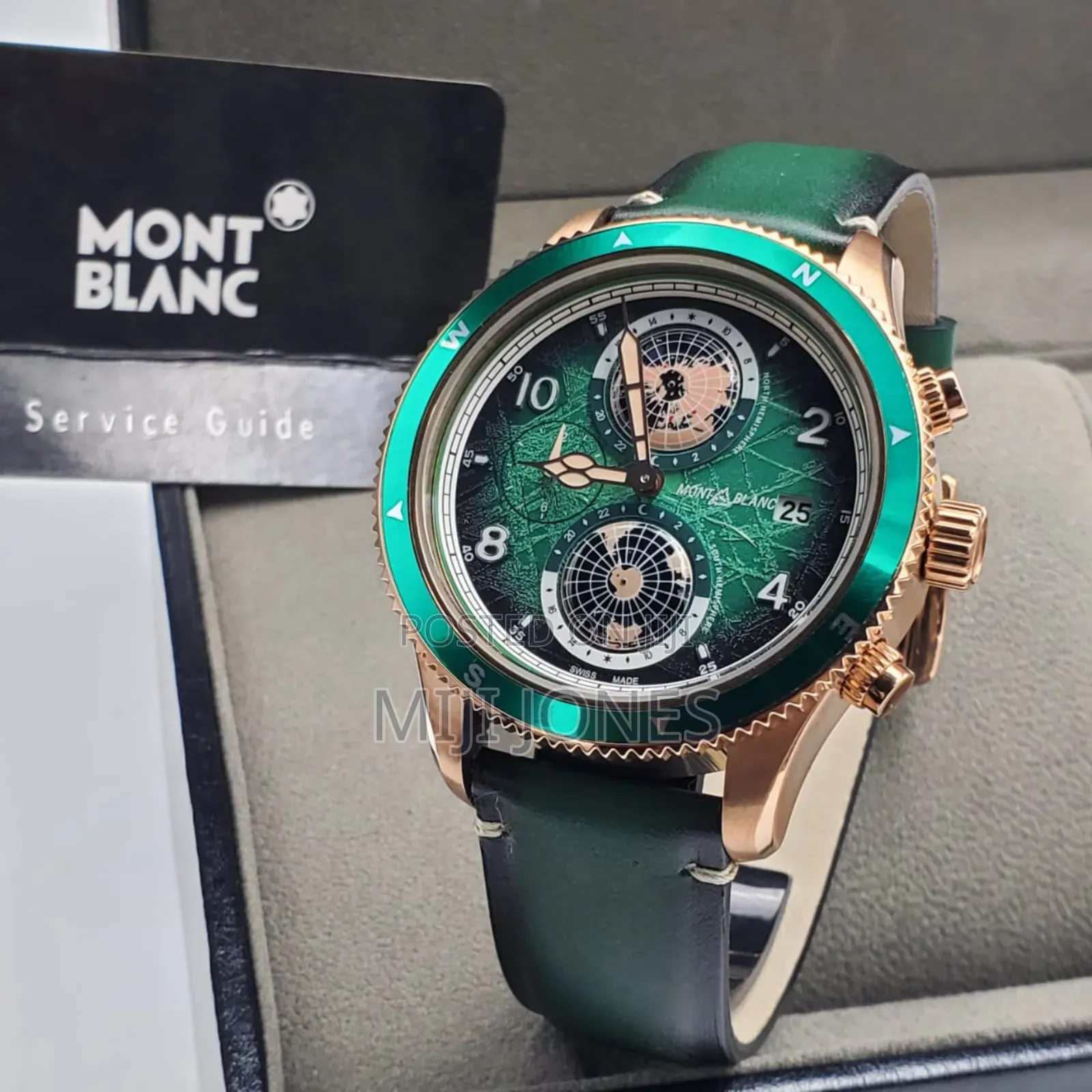 *Montblanc‐Inspired Men’S Leather‐Strap Battery‐Powered Chronograph*