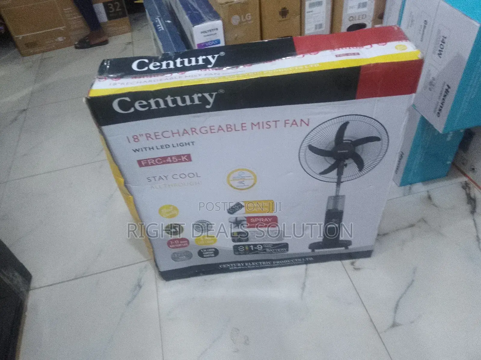 Century 18" Rechargeable Standing Misting Fan With Led Lights