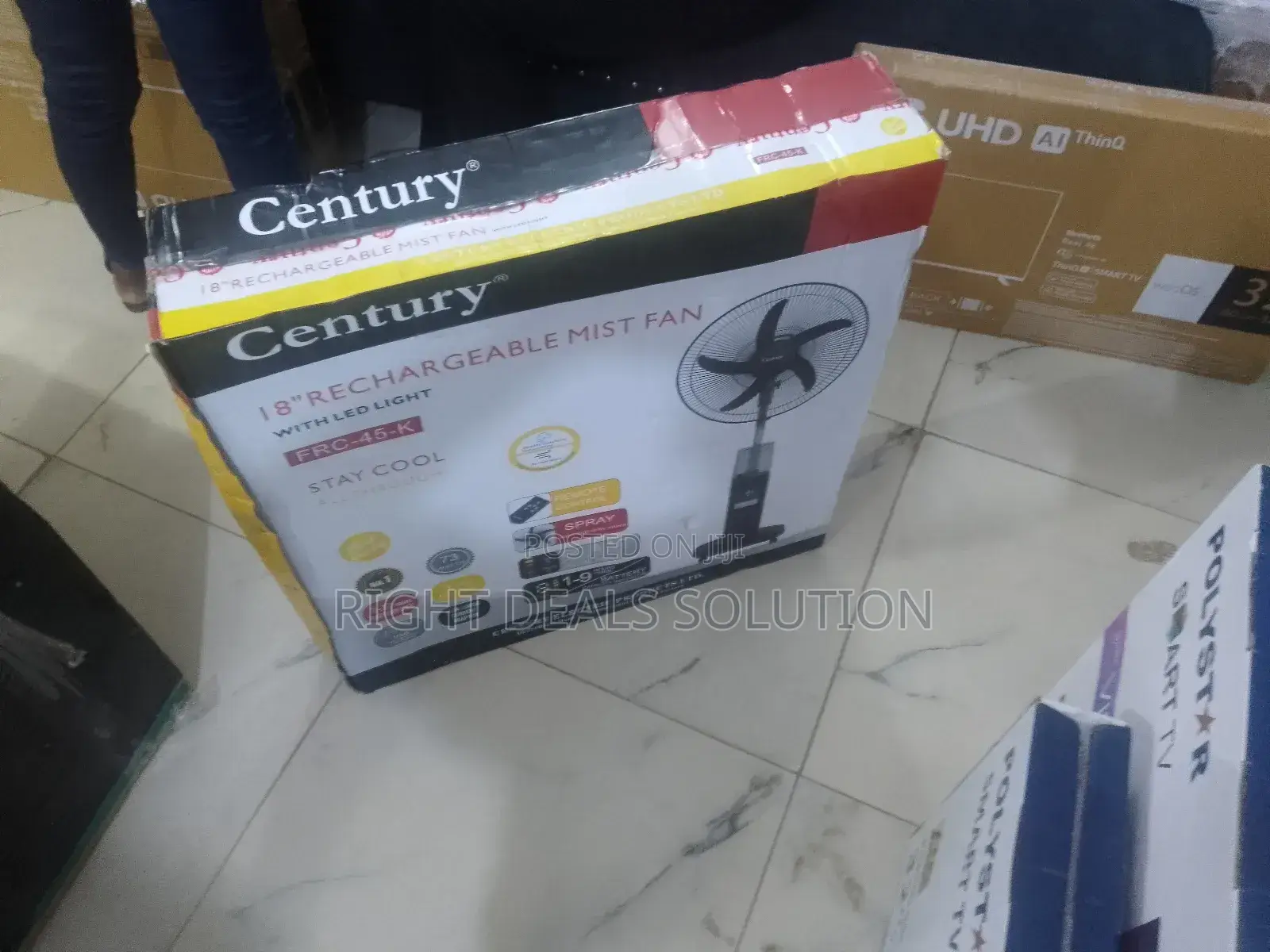 Premium Century 18-Inch Standing Fan – Rechargeable Mist Oscillation