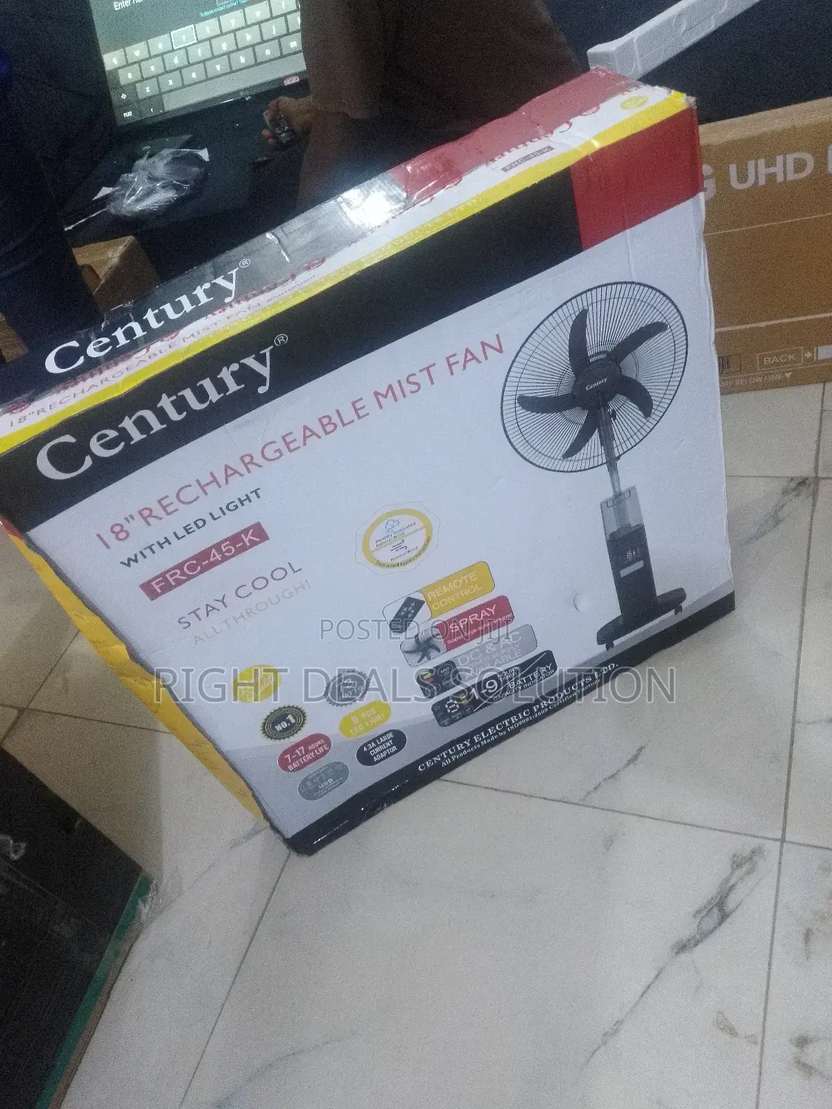 Century 18" Adjustable Height Rechargeable Mist Fan With Led Lights