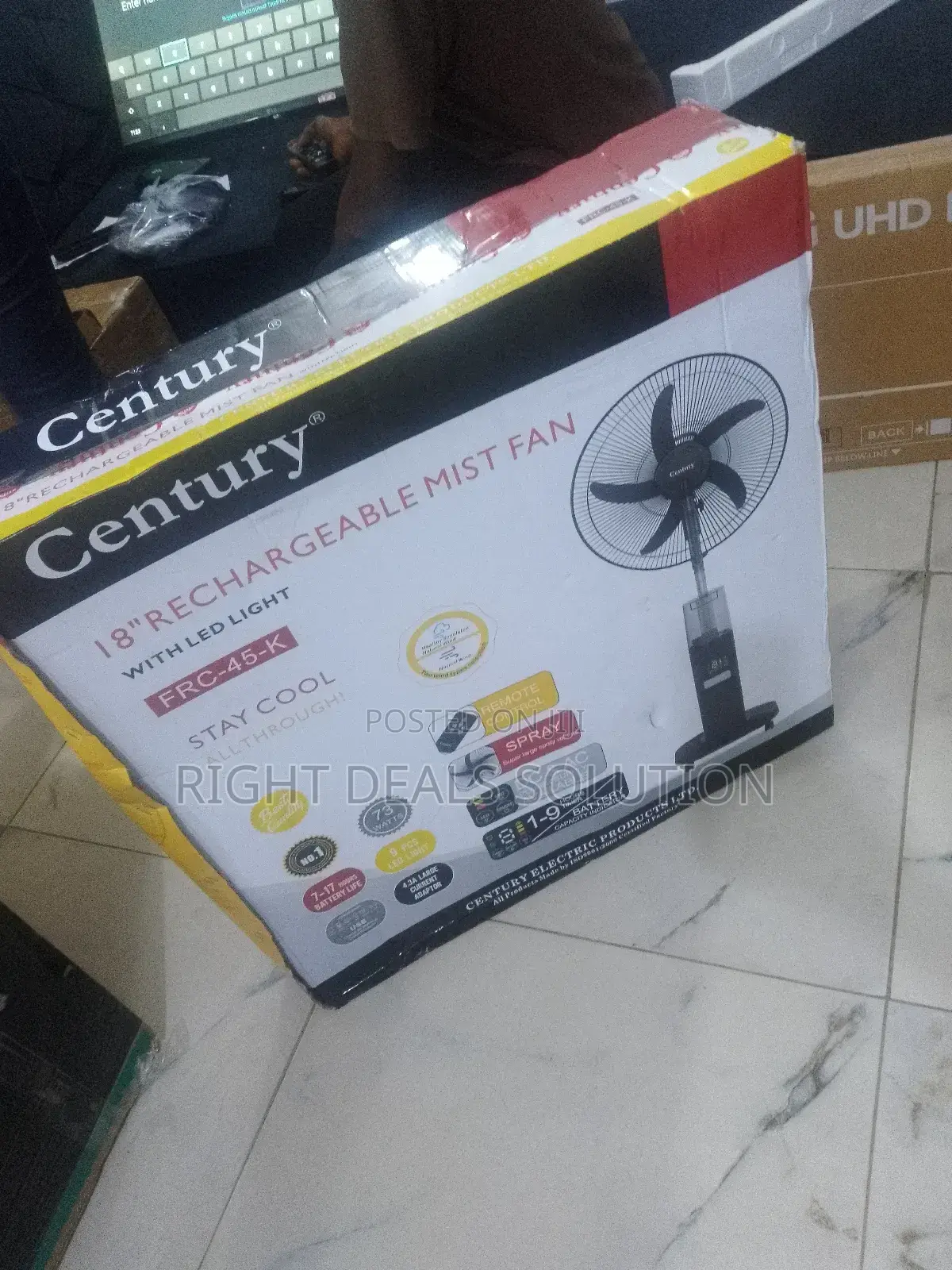 Century 18" Adjustable Height Rechargeable Mist Fan With Led Lights