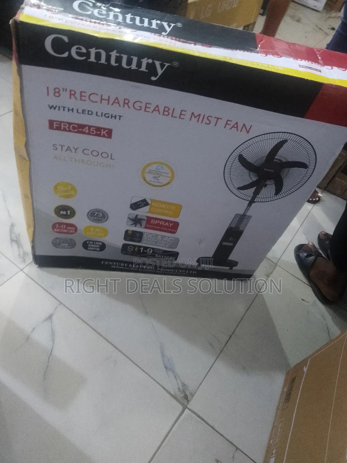 Century 18" Quiet Powerful Rechargeable Standing Mist Cooling Fan
