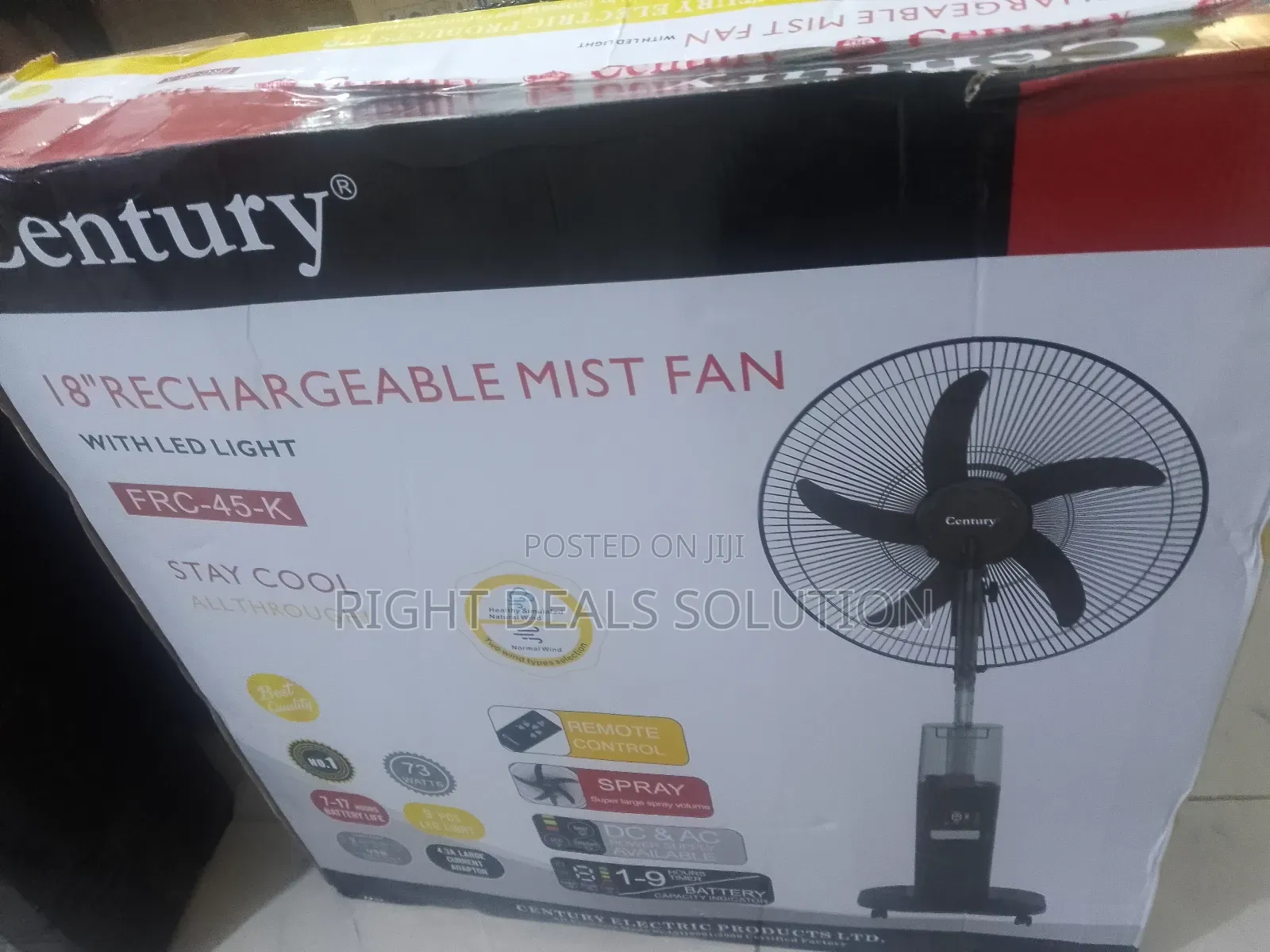 Portable 18" Battery-Powered Floor Fan With Built-in Mist Spray