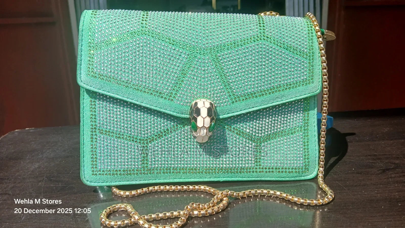 Rhinestone Clutch Green Bag With Gold Chain