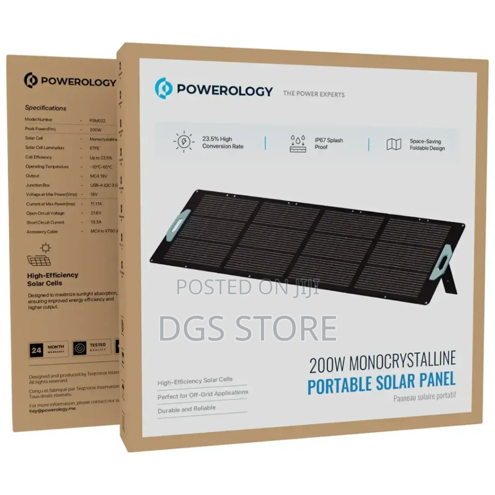 Powerology 200w Monocrystalline Portable Solar Panel