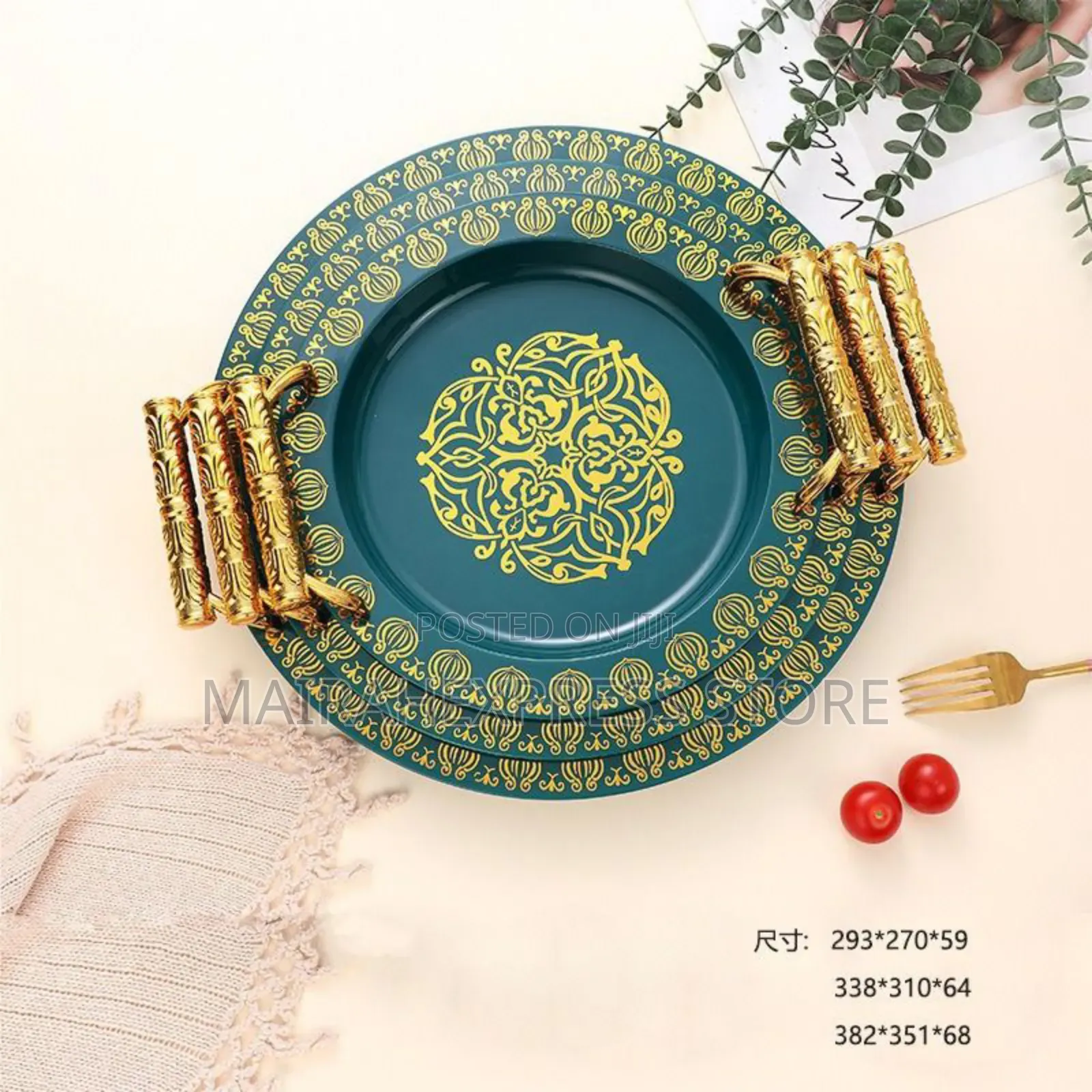 3pcs Round Gold Trim Tray Set B3s