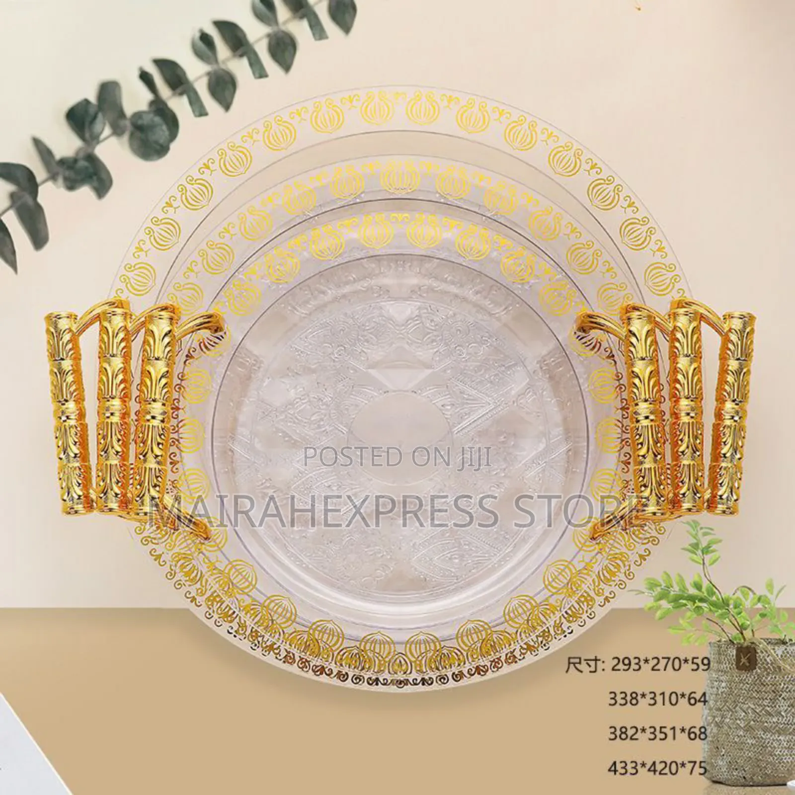 3pcs Round Gold Trim Tray Set B3s