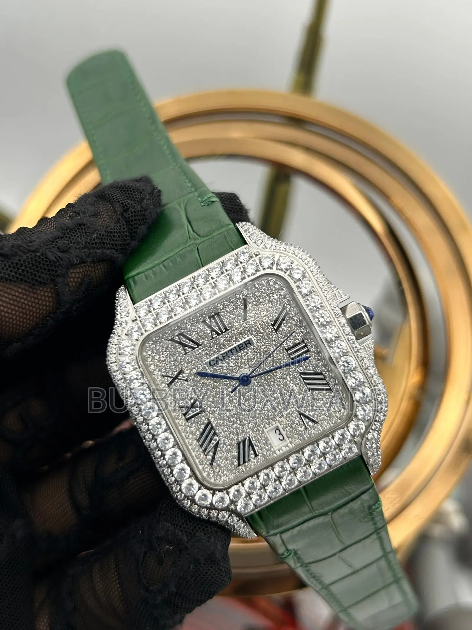 Cartier Fully Stoned Leather Watch for Men