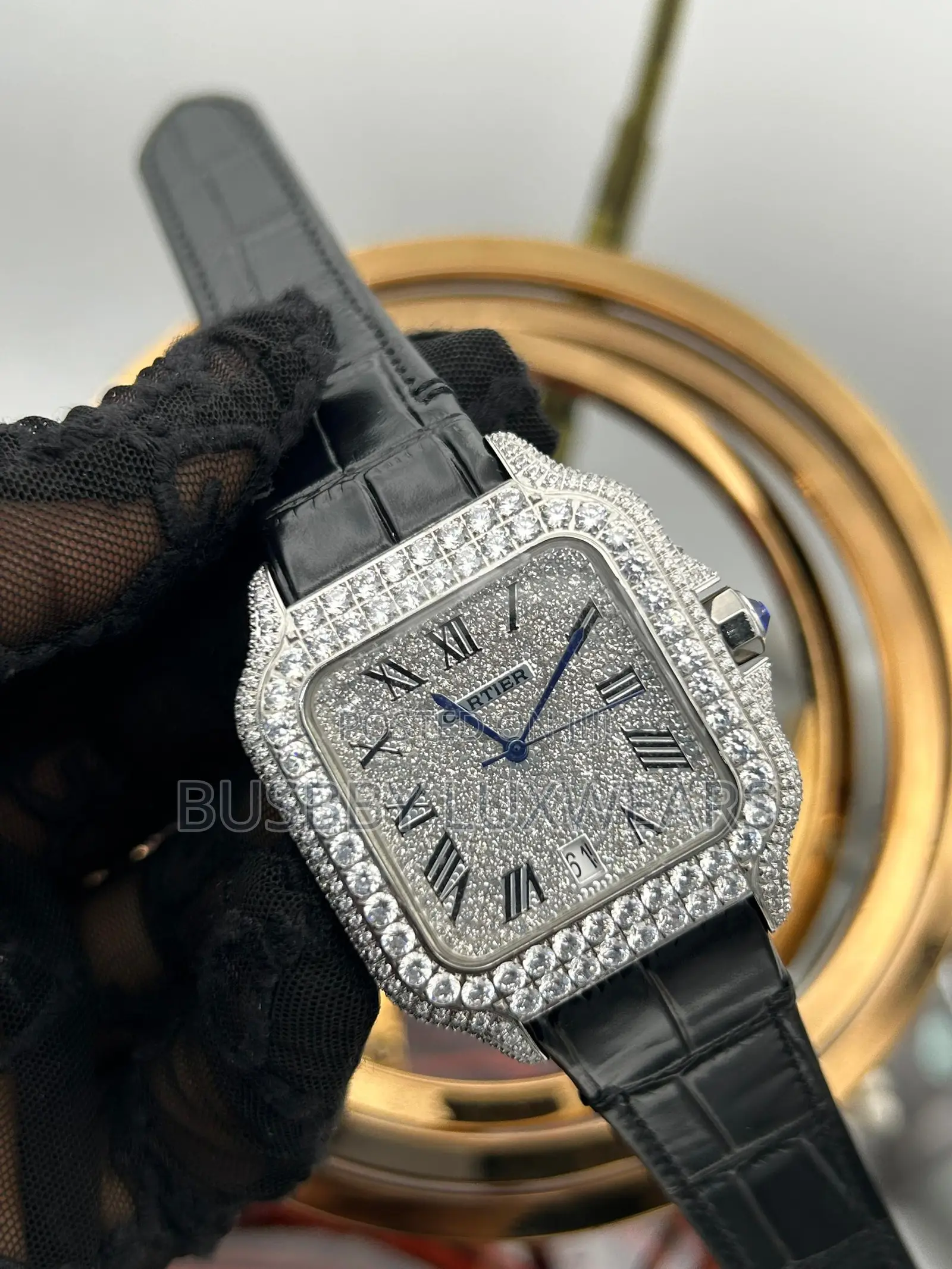 Cartier Fully Stoned Leather Watch for Men