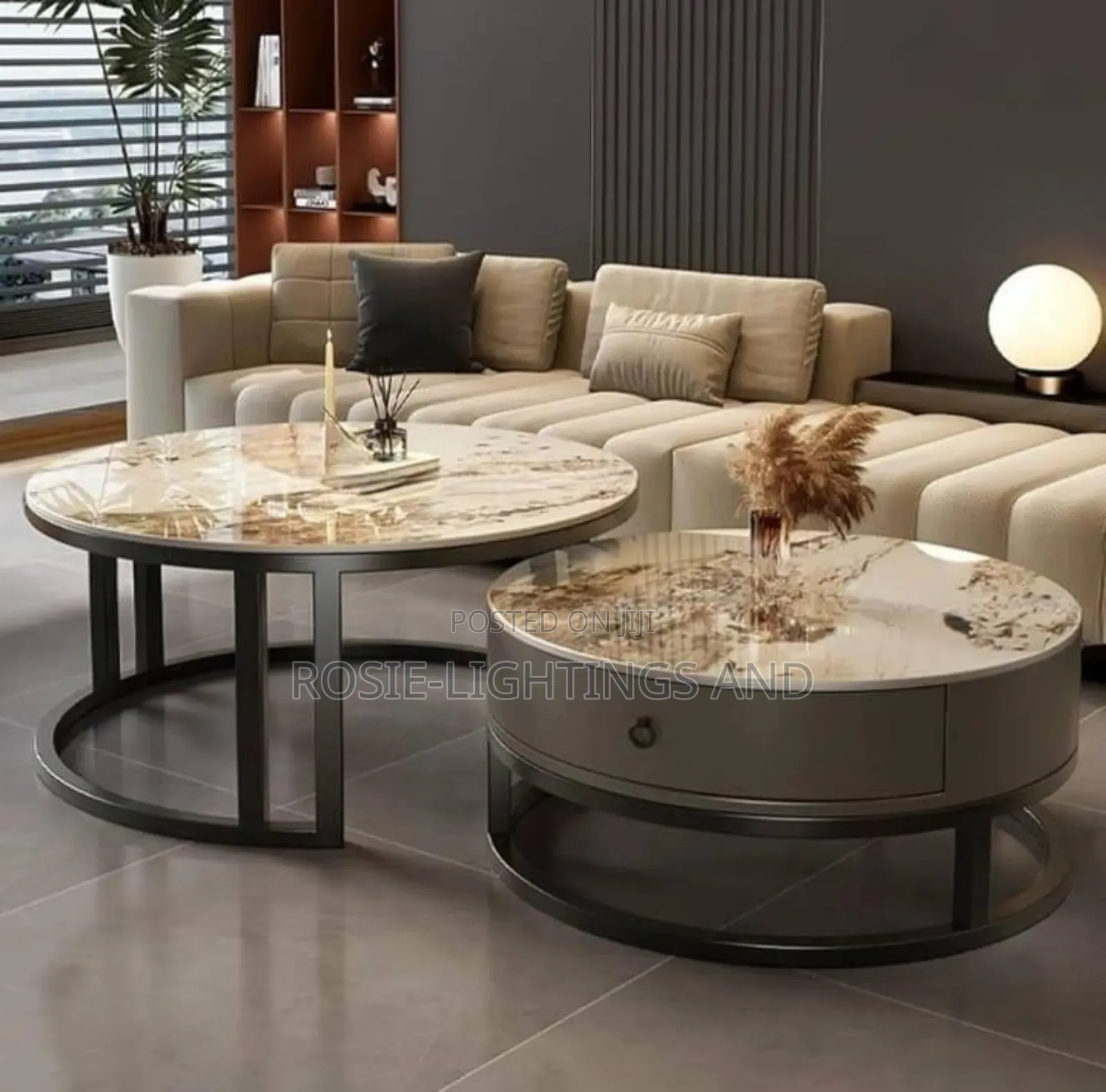 Round Marble Extendable Design Coffee Center Table (2 in 1)