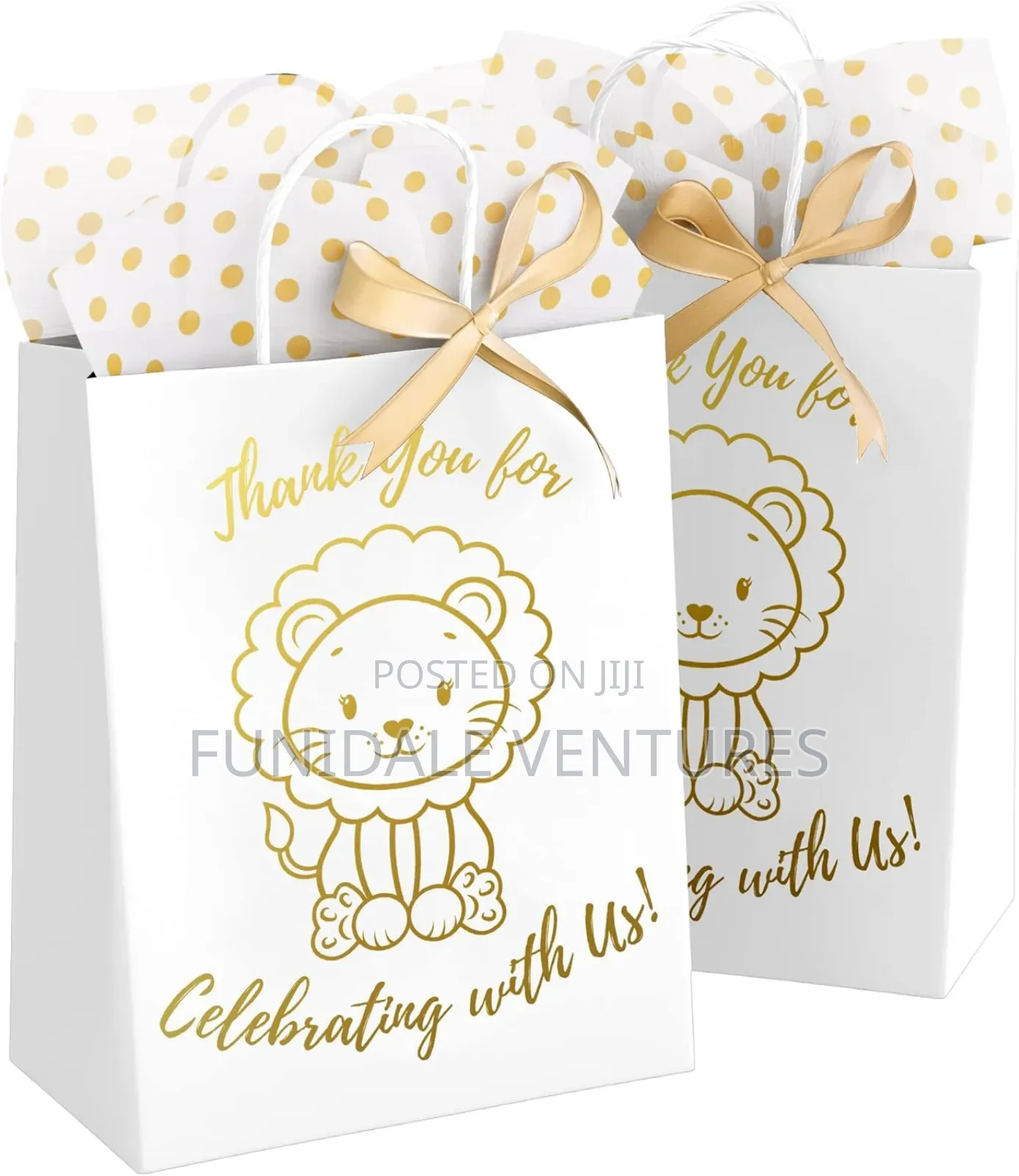 25pack White Baby Shower Gift Bag With Paper Tissue and Ribbons