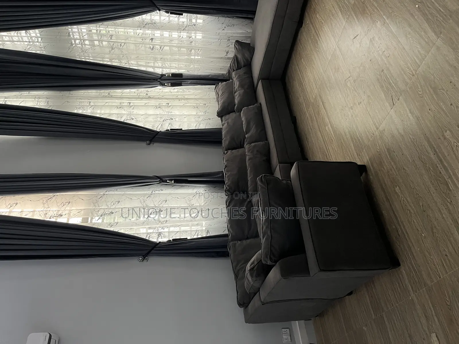 13ft Gray Sectional Sofa With Fibre Pillows