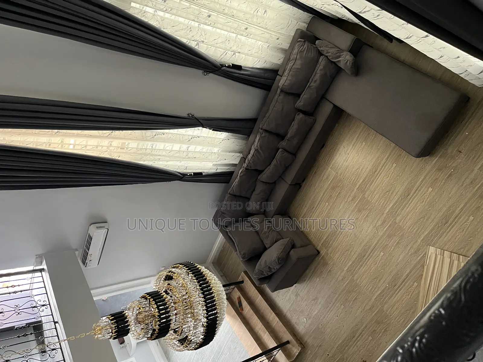 13ft Gray Sectional Sofa With Fibre Pillows