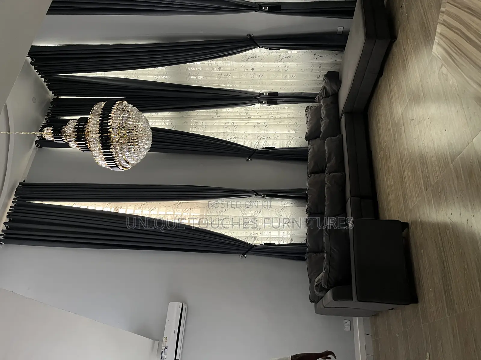 13ft Gray Sectional Sofa With Fibre Pillows