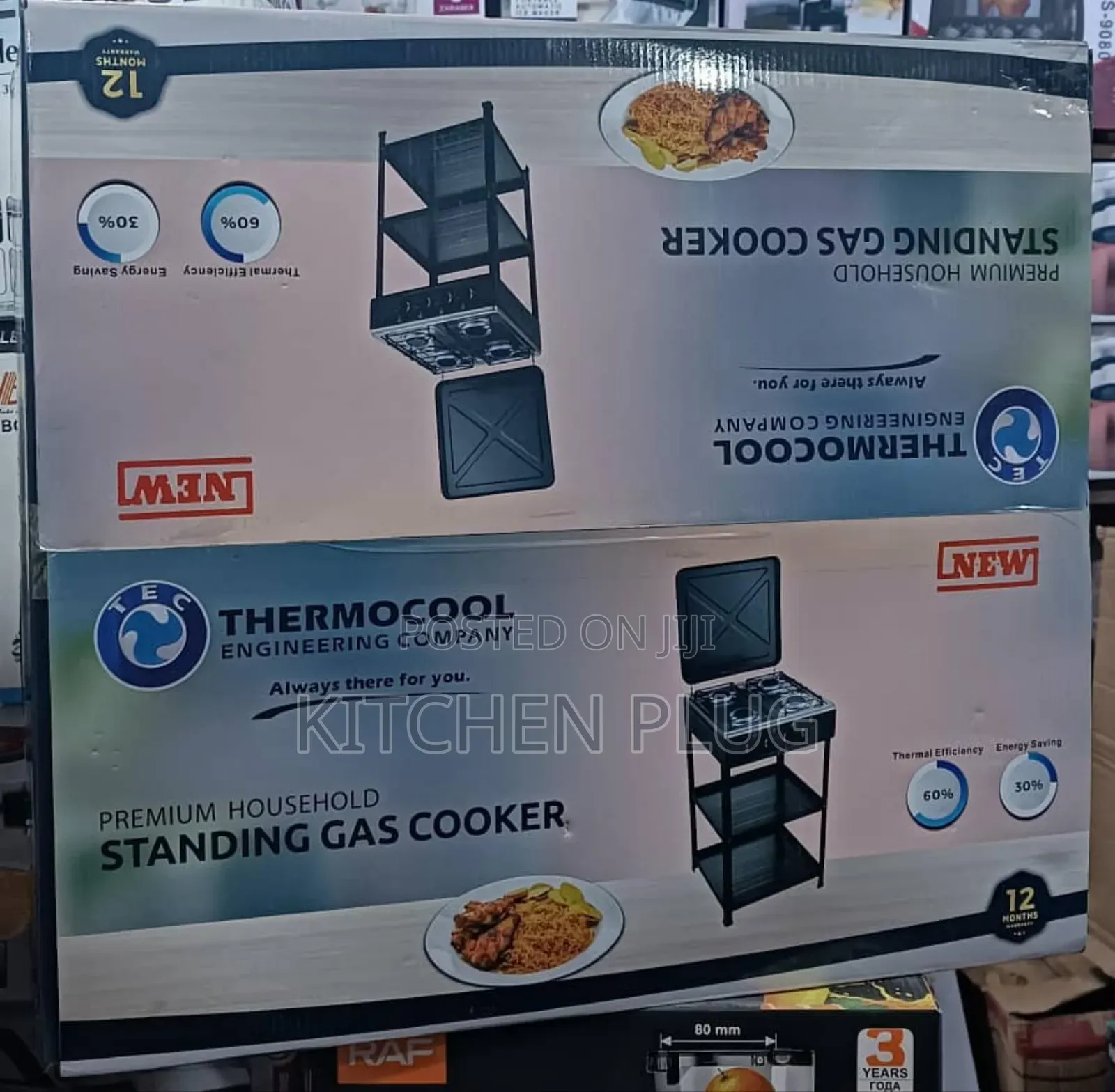 4-Burner Gas Cooker With a Stand That Includes Two Shelves.