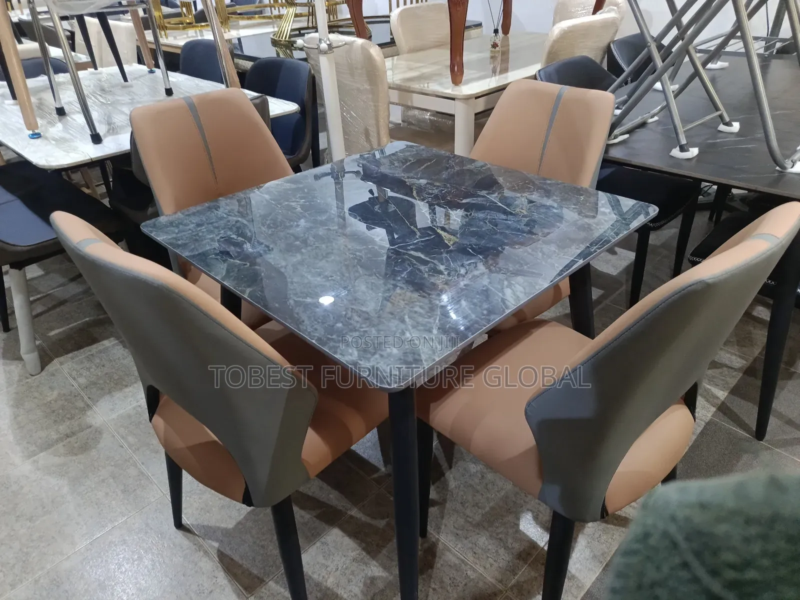 Simple 4 Seaters Marble Dining Table And Chairs