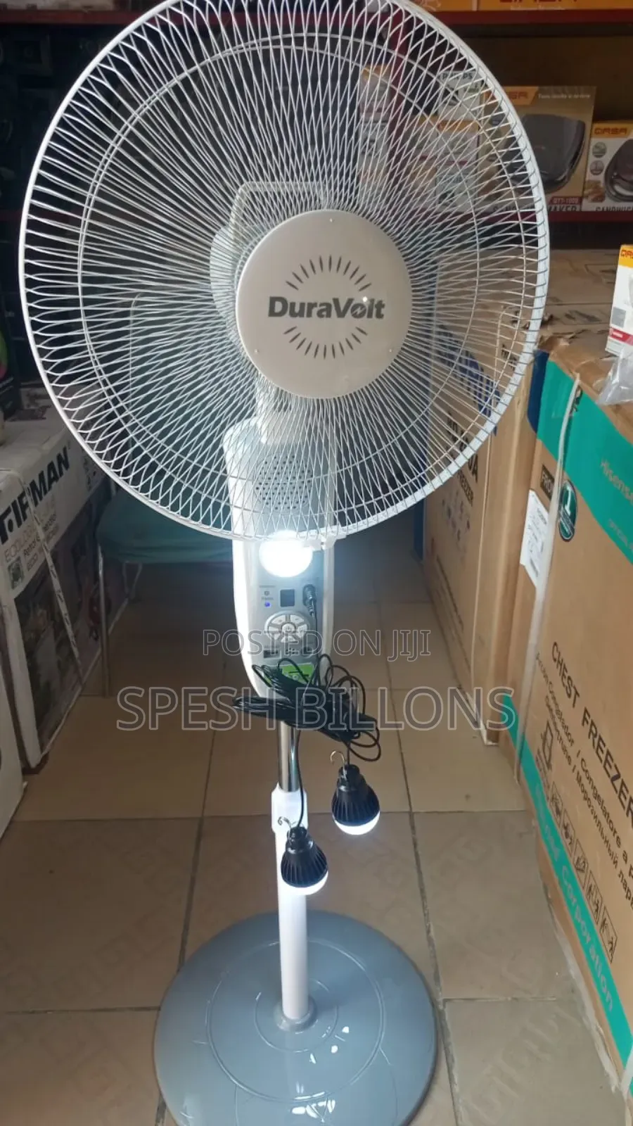 Duravolt 16′′ Rechargable Fan | Solar + Bulb + Bluetooth Speaker