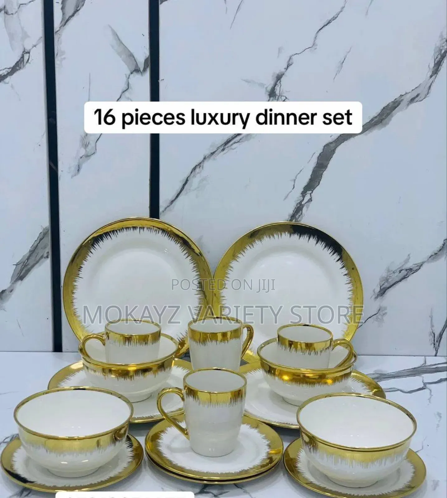 16pc High Qual Gold/White European Luxury Ceramic Stoneware Dinner Set