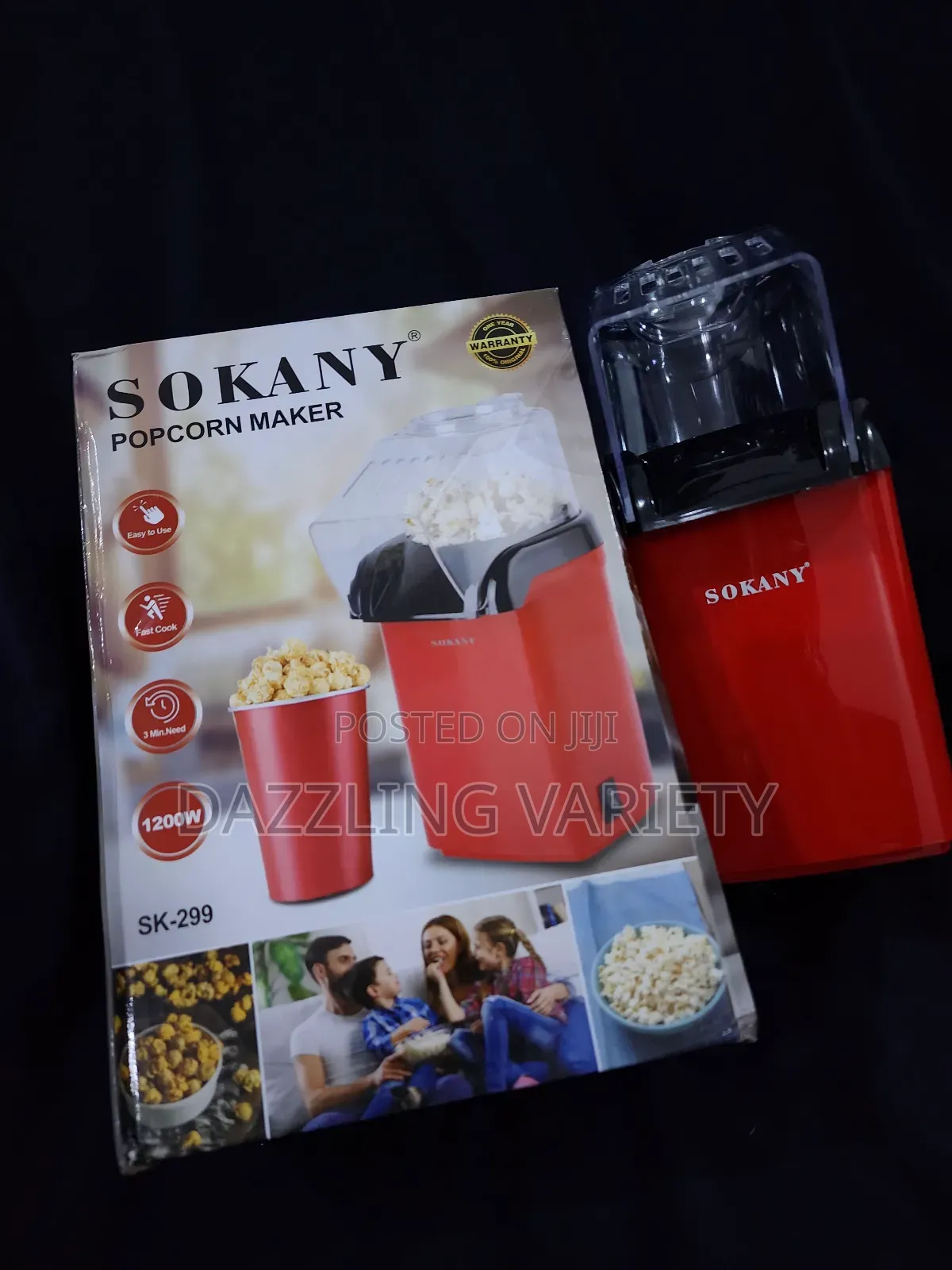 Sokany Hot Air Popcorn Maker Machine - Fast Oil Free Popping