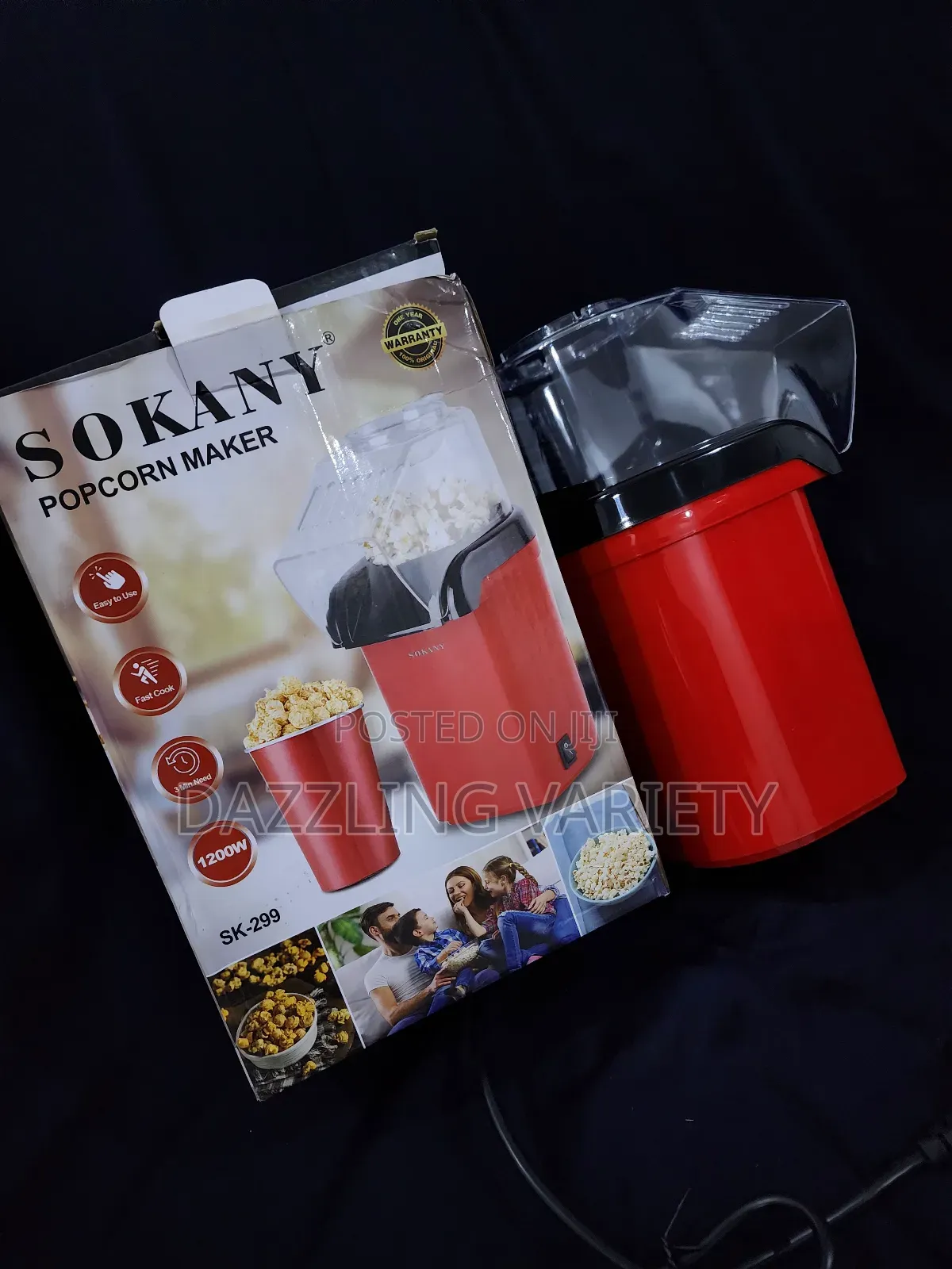Sokany Hot Air Popcorn Maker Machine - Fast Oil Free Popping