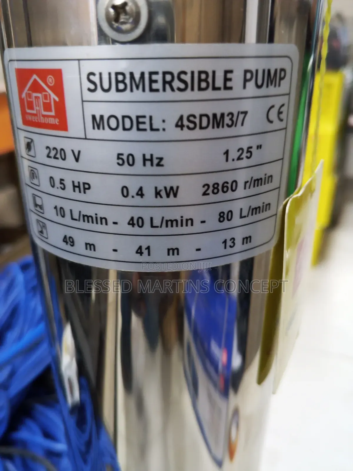 0.5hp Deepwell Submersible Pump.100% Copper Coil