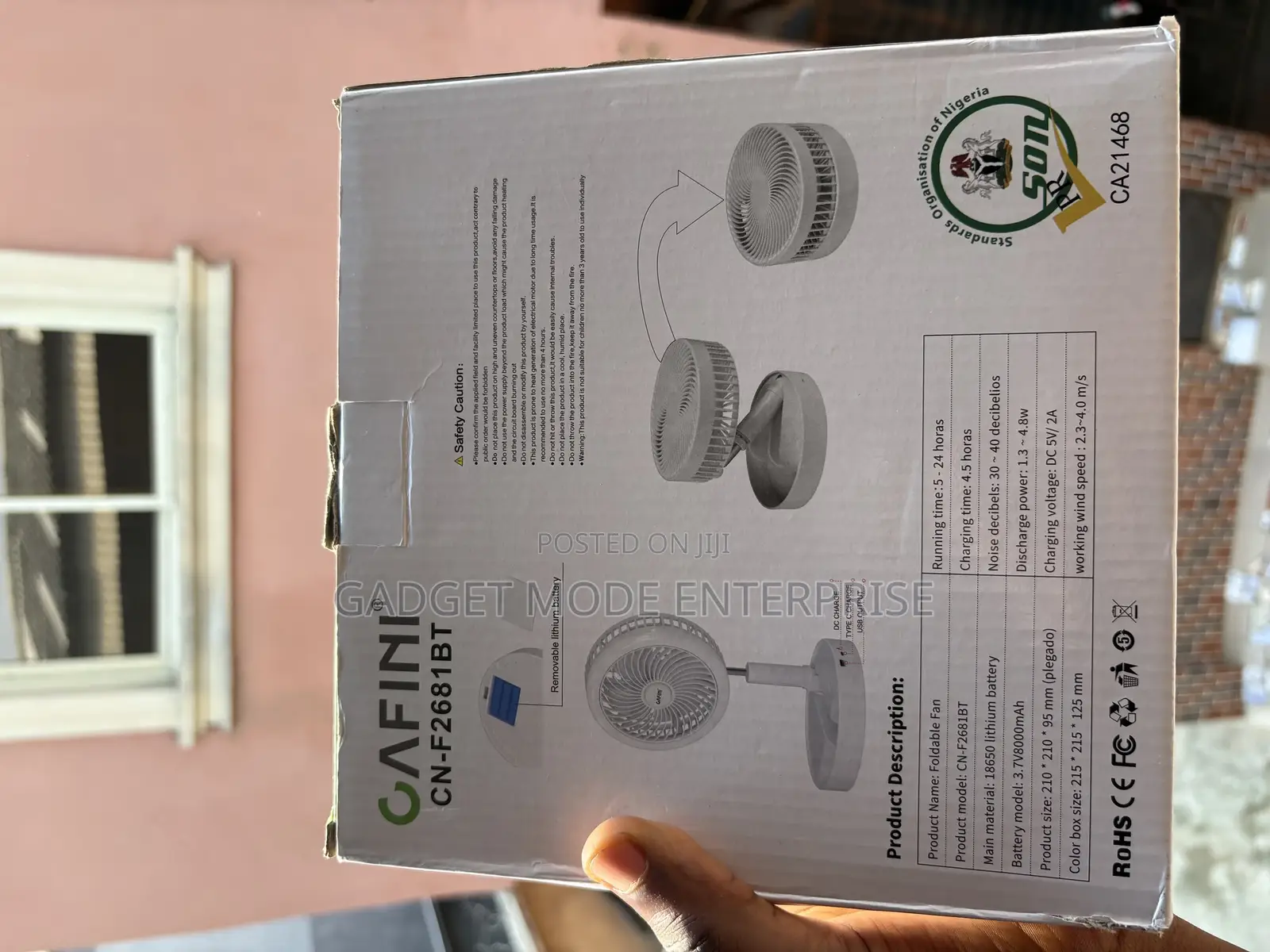 Cafini F2681bt Portable Folding Solar Fan