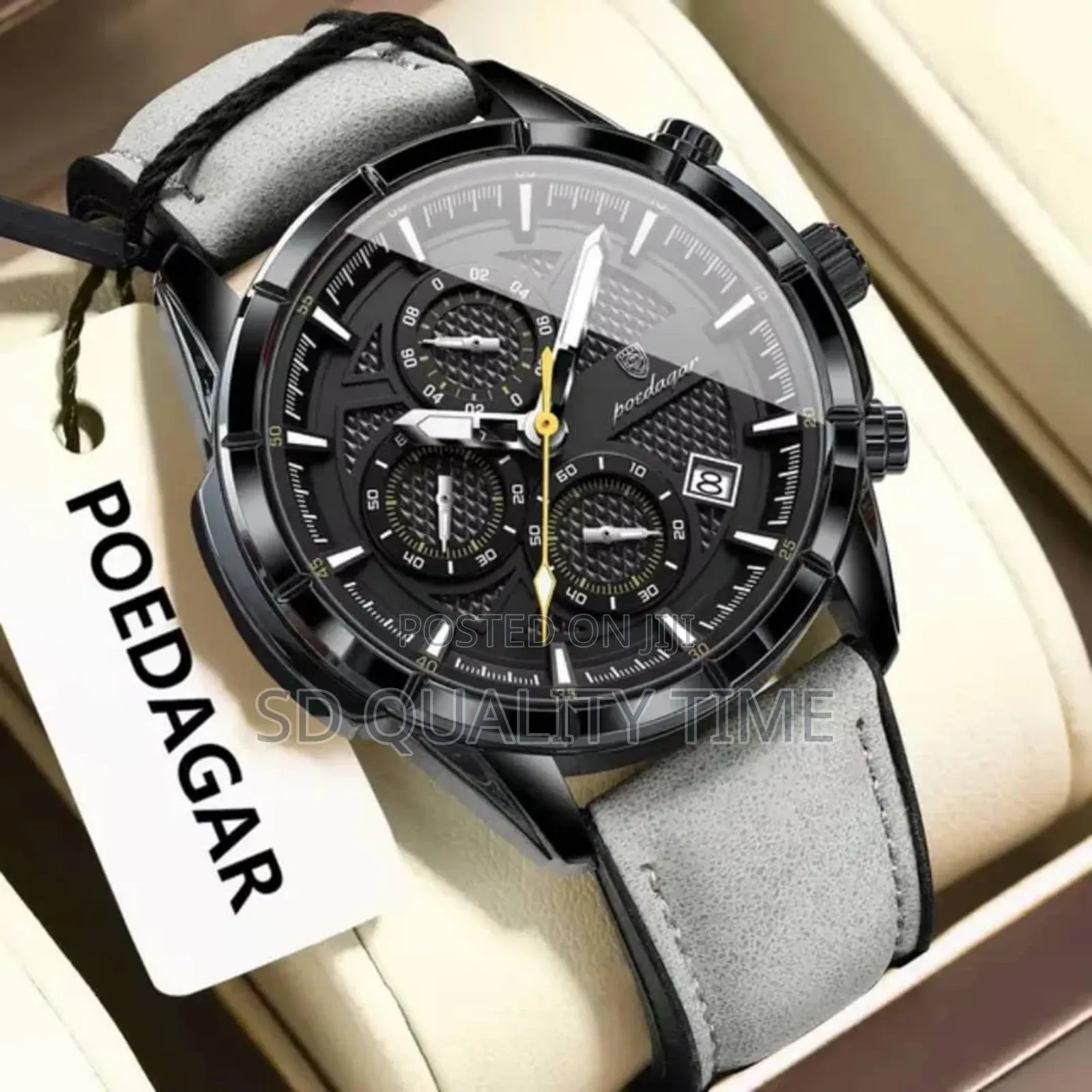 Men's Poedegar Leather Strap Watch