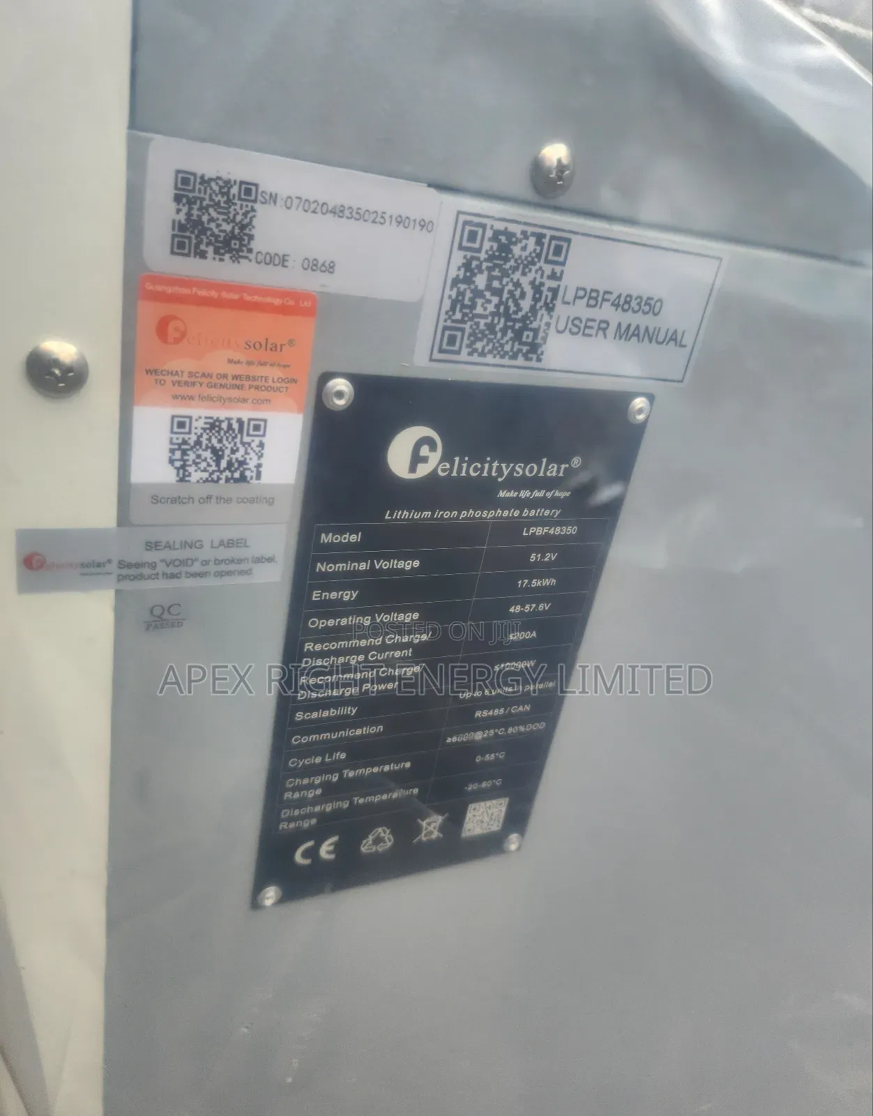 17.5kwh Felicity Lithium Battery 51.2volts Ion_phosphate