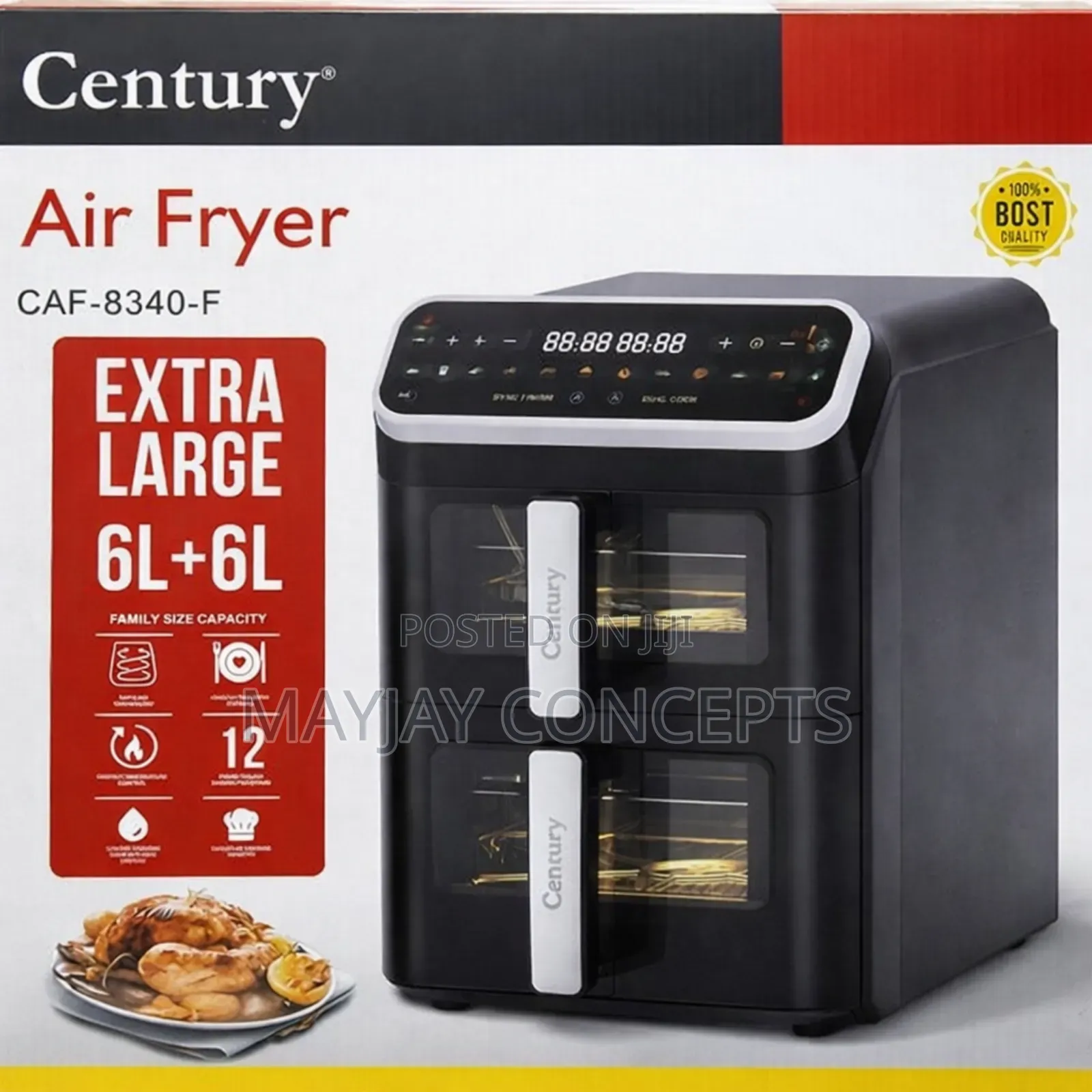 Century 12 Litres Digital Air Fryer-Airfry,Grill,Bake,Roast-Caf-8340-