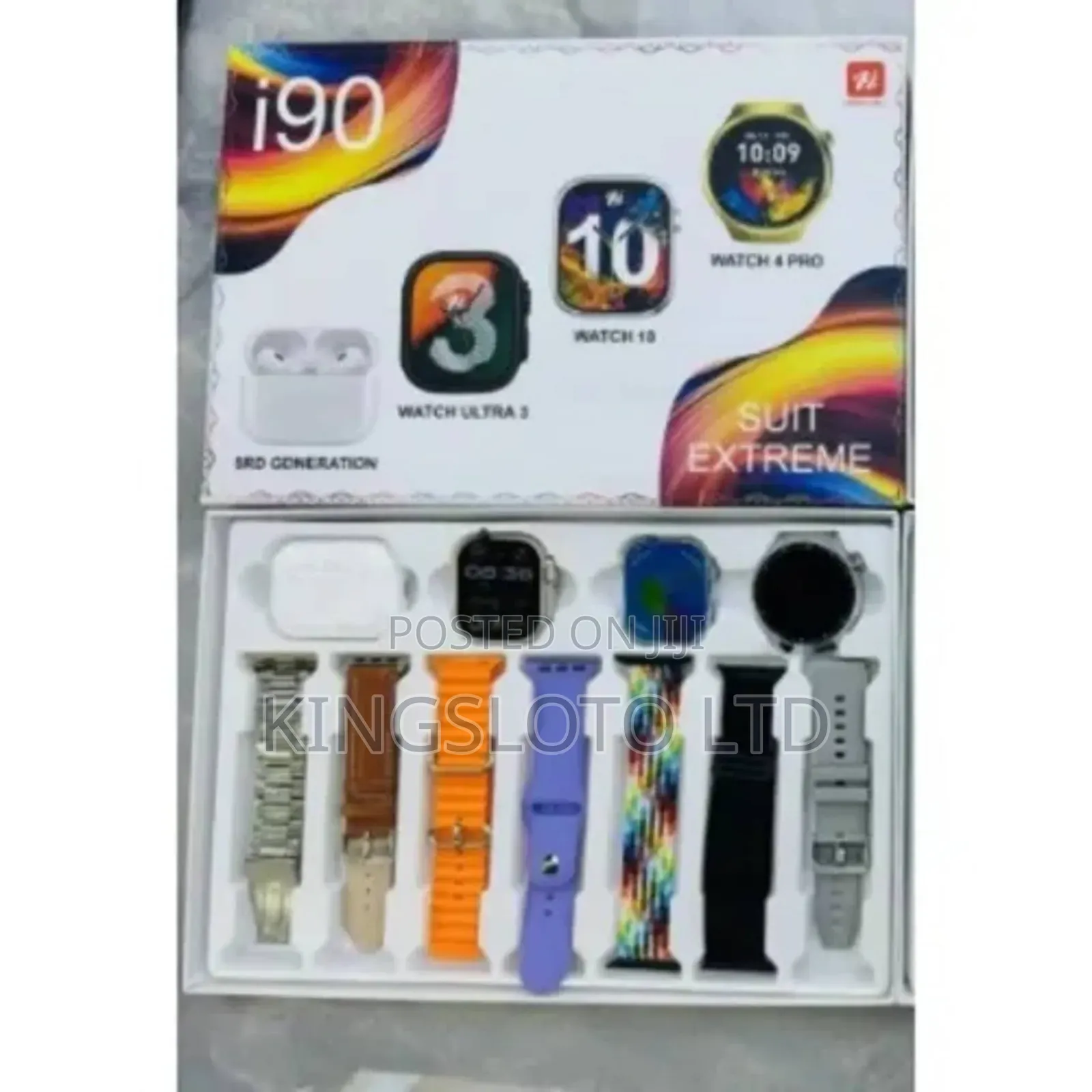 I90 Smartwatch Suite With 7 Straps 3 Watches and Earbuds - Silver
