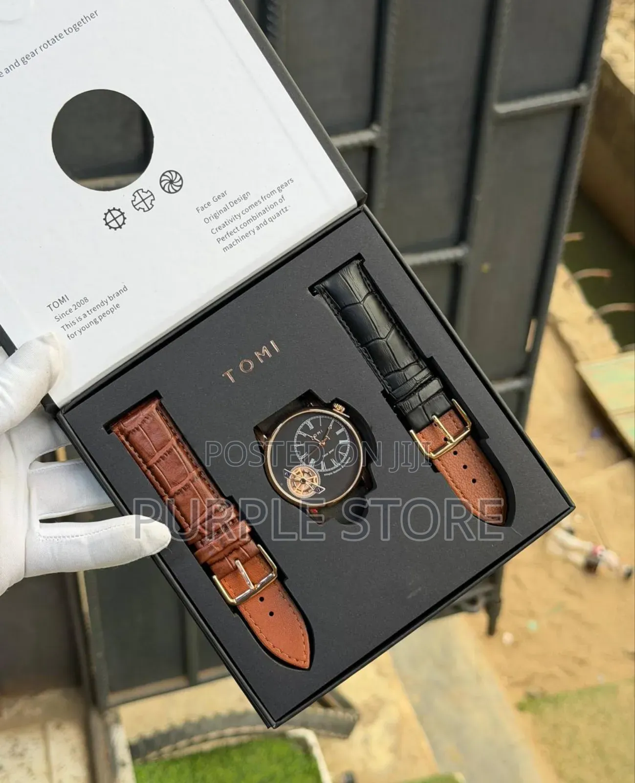 Tomi 2 Straps Leather Wristwatches for Men