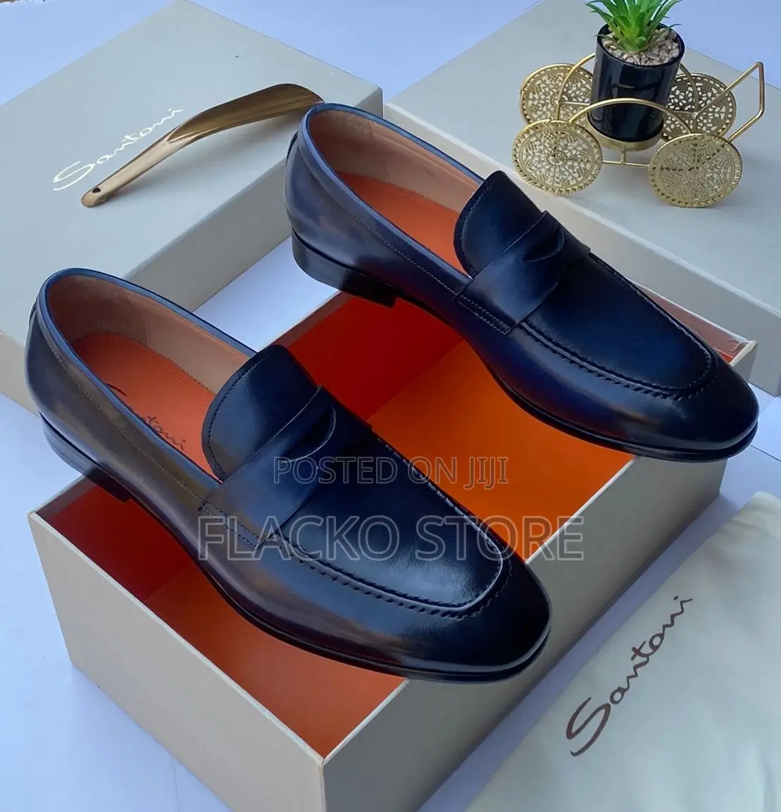 Original Santoni Italian Leather Luxury Loafers Shoes