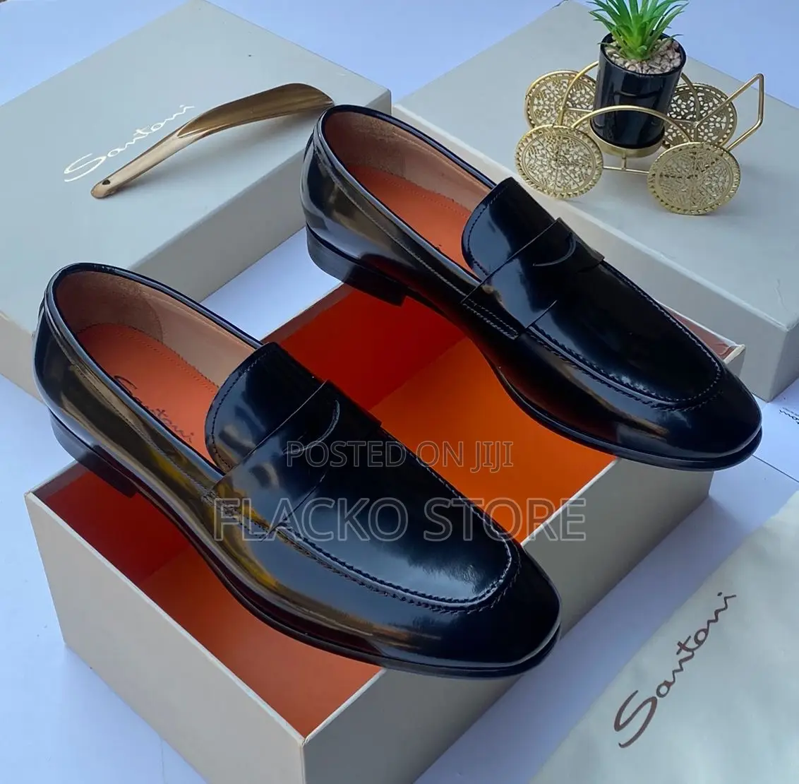 Original Santoni Italian Leather Luxury Loafers Shoes