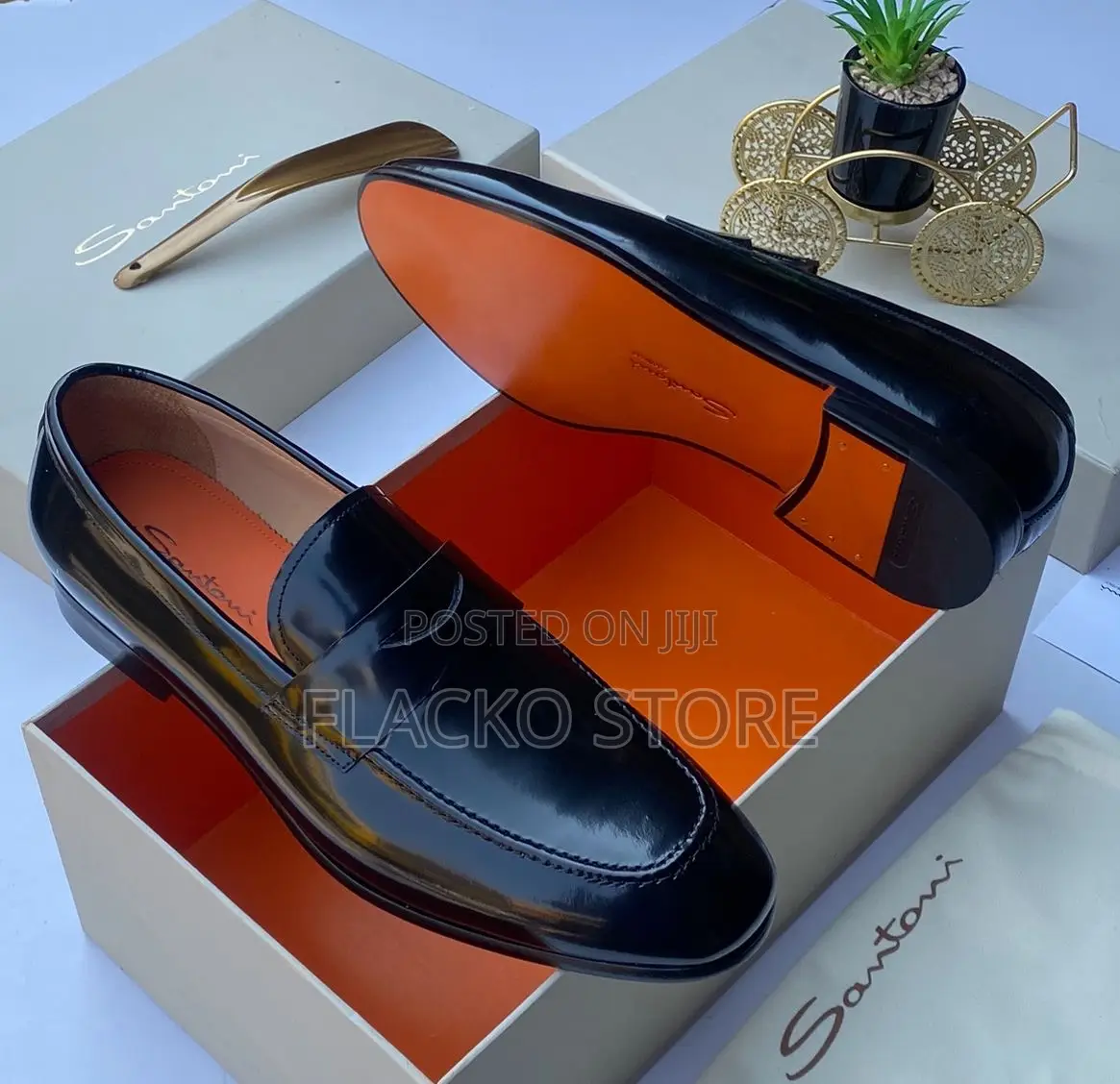 Original Santoni Italian Leather Luxury Loafers Shoes