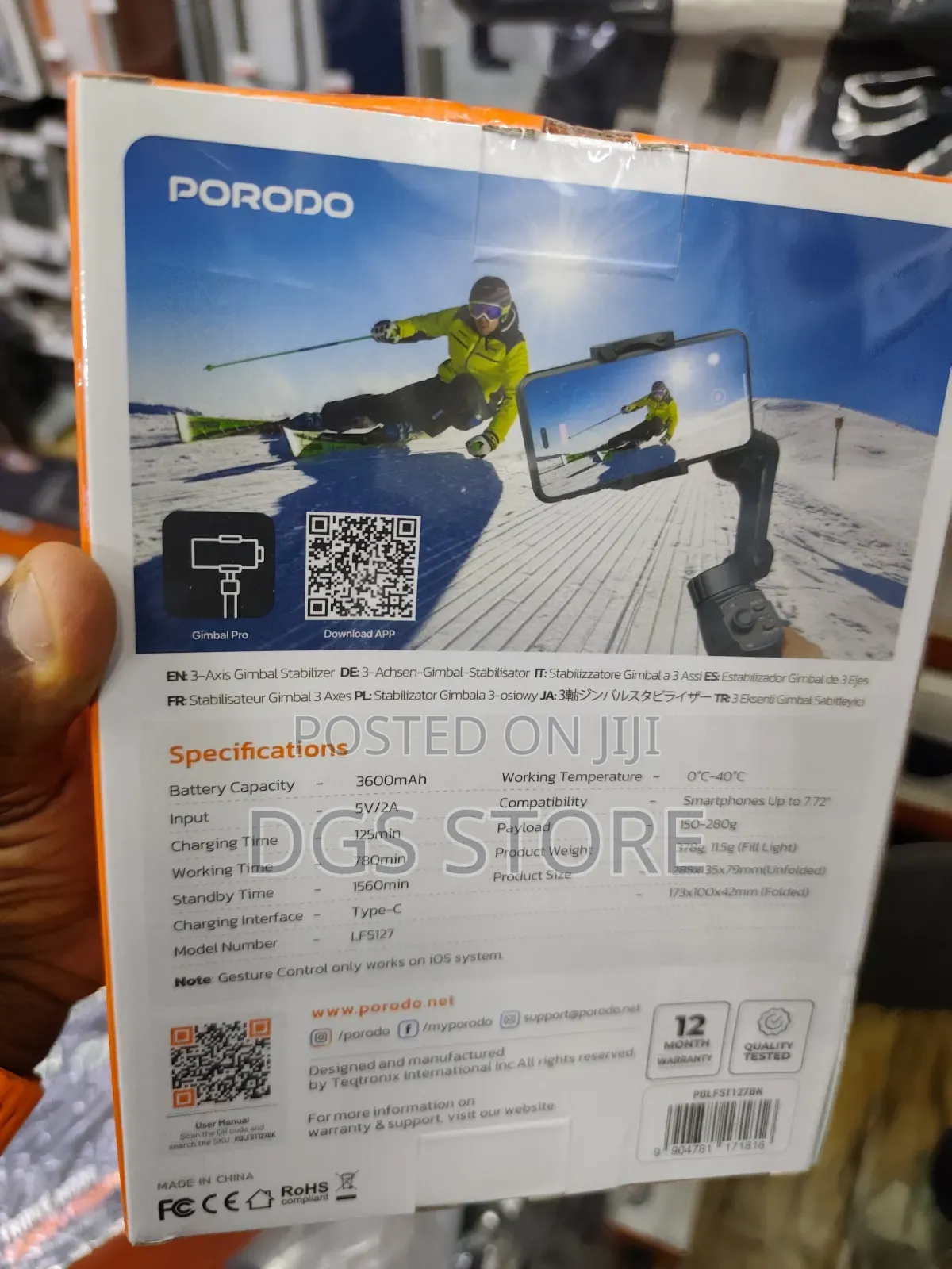 Porodo 3 Axis Gimbal Stabilizer Magnetic Fill Light