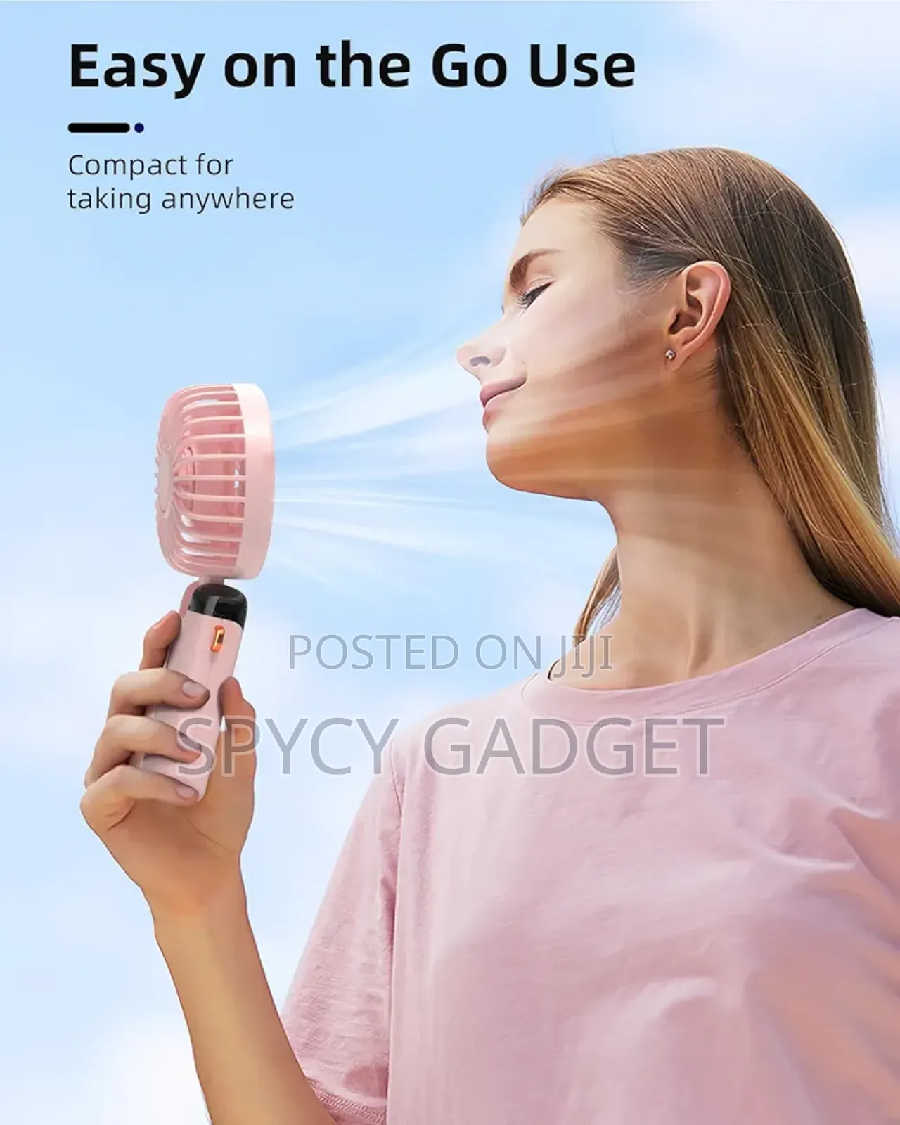 Mini Foldable Hand Fan With Led Display & Rope