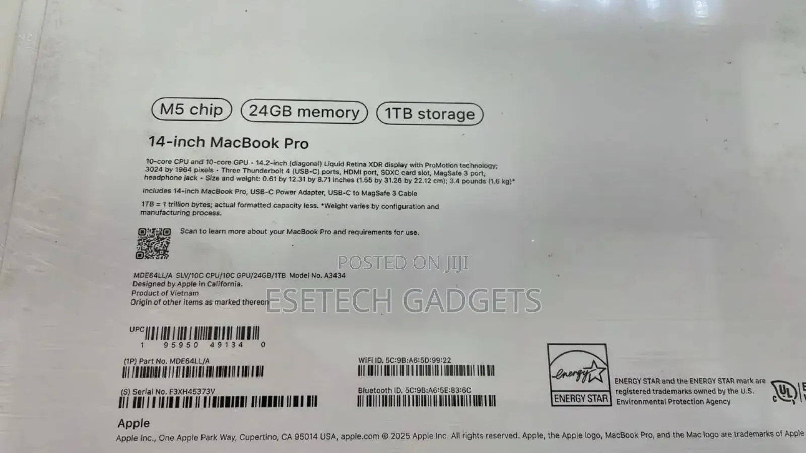 New Laptop Apple MacBook Pro 2025 M5 24GB Apple M5 HDD+SSD 1T