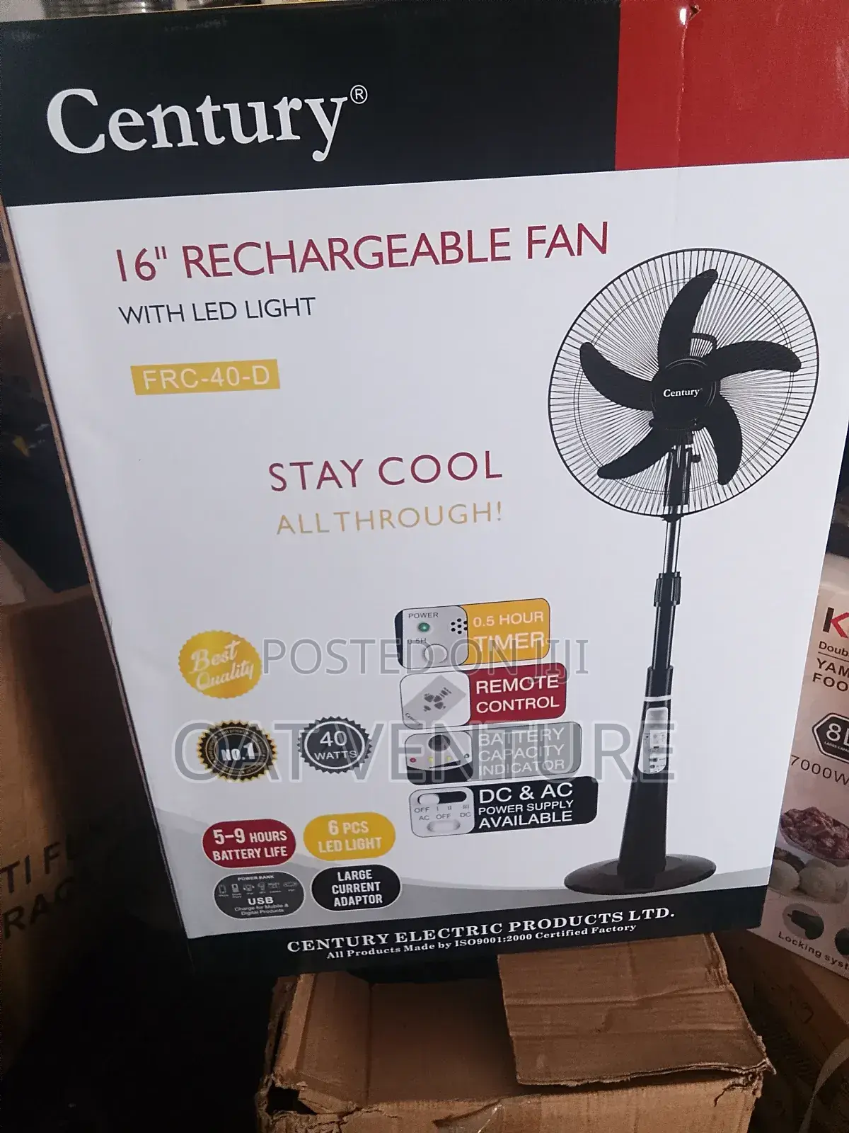 Century 16" Rechargeable Fan With Led Light Remote (Frc-40-D)