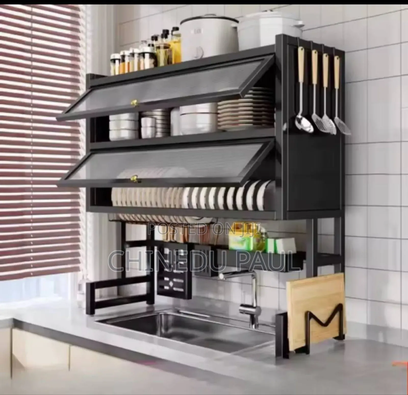 Double Layer 85cm Long Over the Sink Strong Dish Rack With Cover