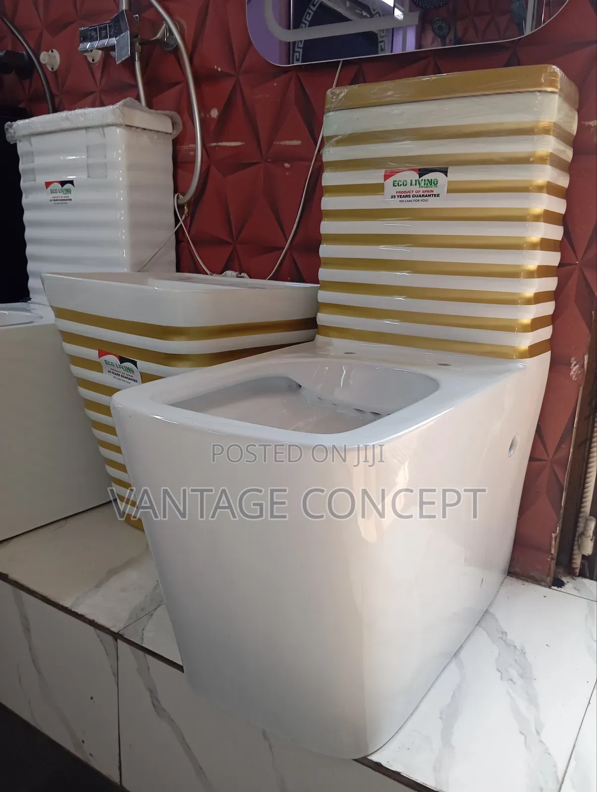 Executive Made England Wc, White And Gold Colour,Wall Hung Basin