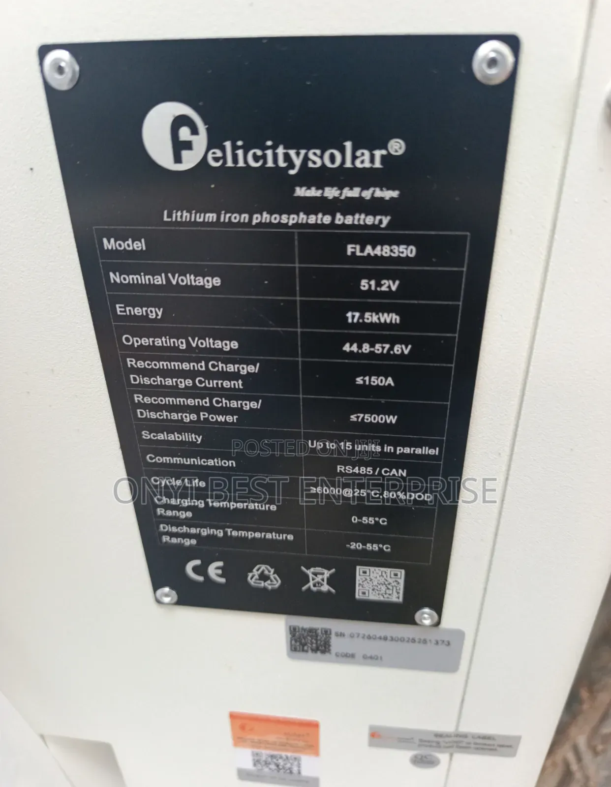 Flat Felicity Lithium Ion Battery 17 5kwh 51.2v